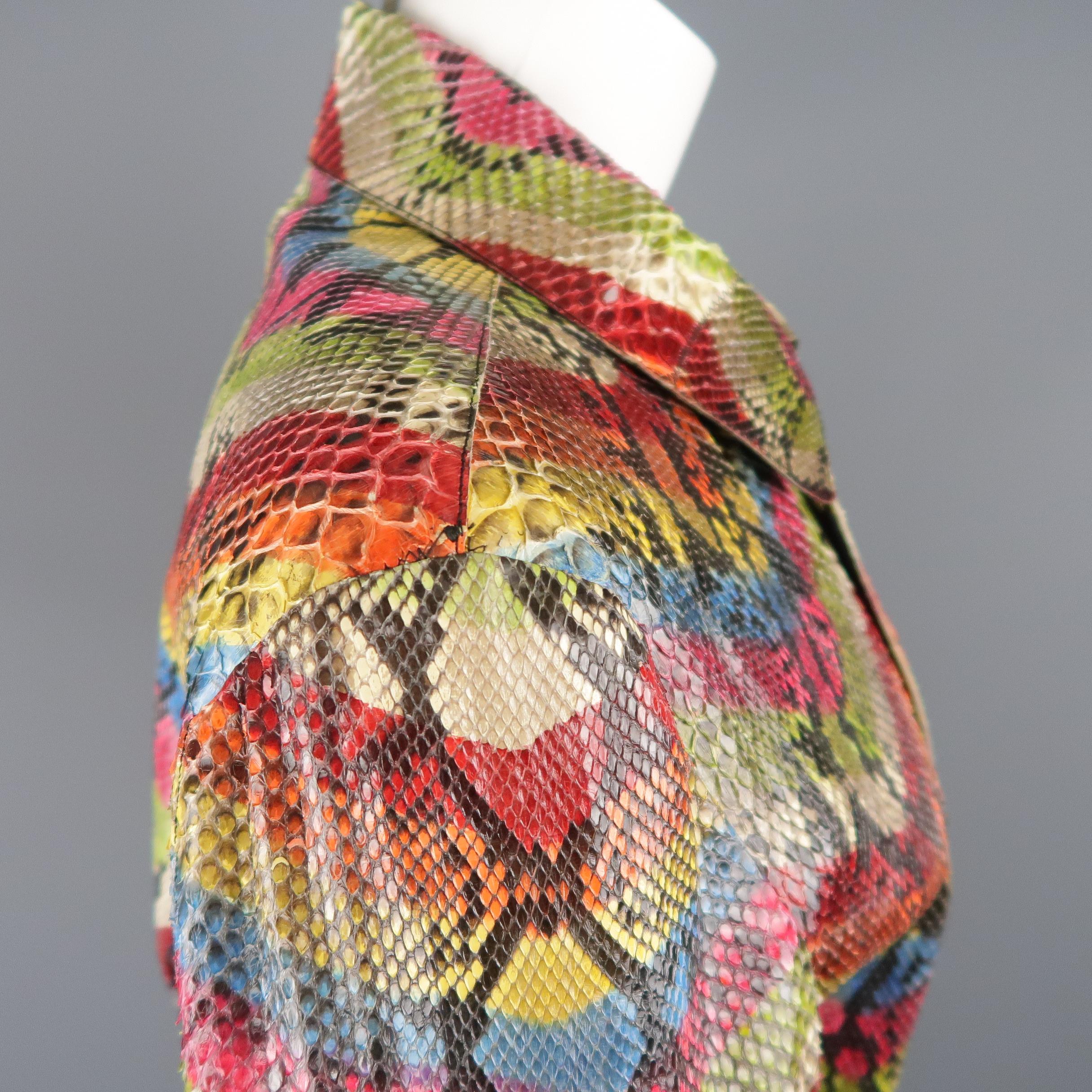 ROBERTO CAVALLI Size S Rainbow Chevron Python Skin Jacket 1