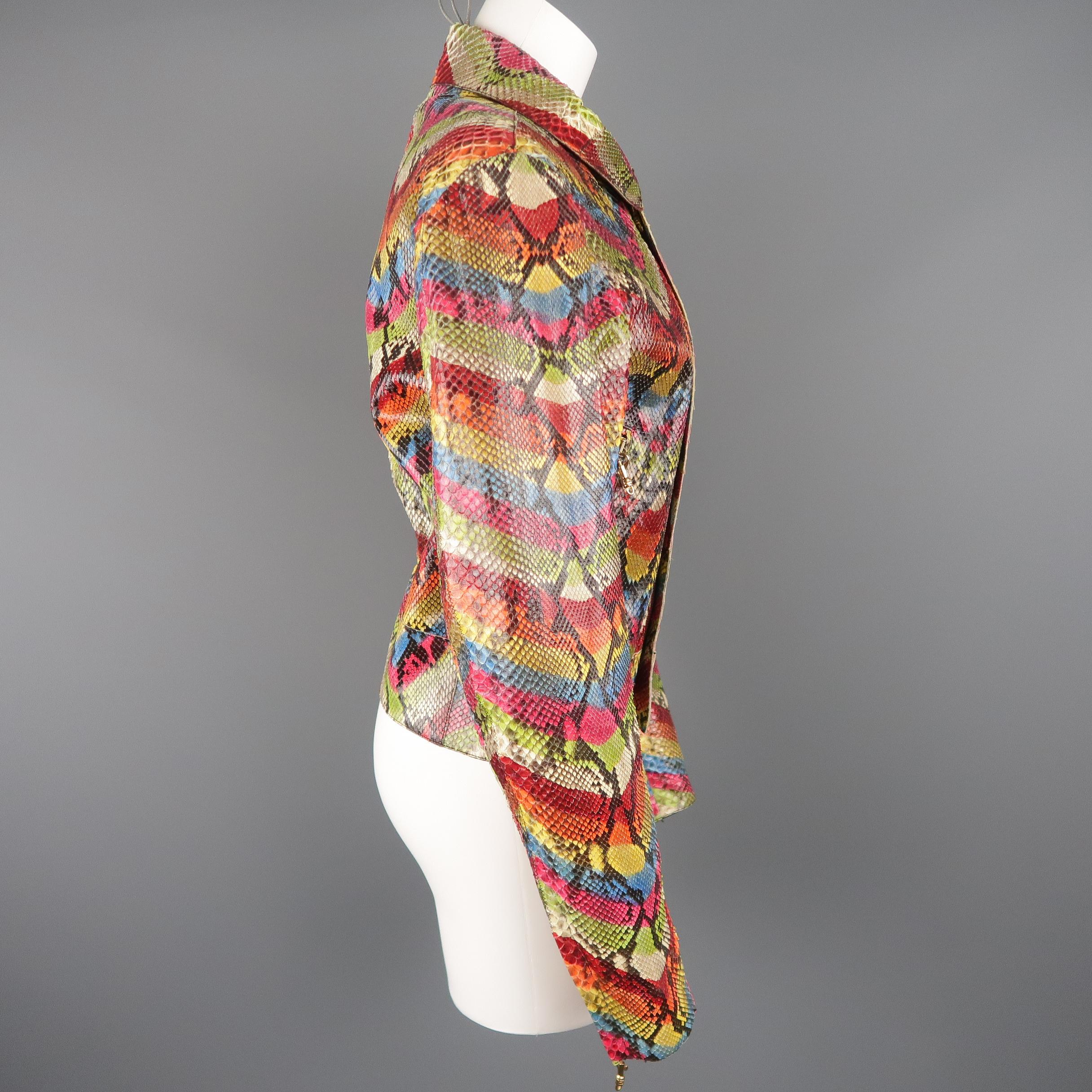 ROBERTO CAVALLI Size S Rainbow Chevron Python Skin Jacket 2