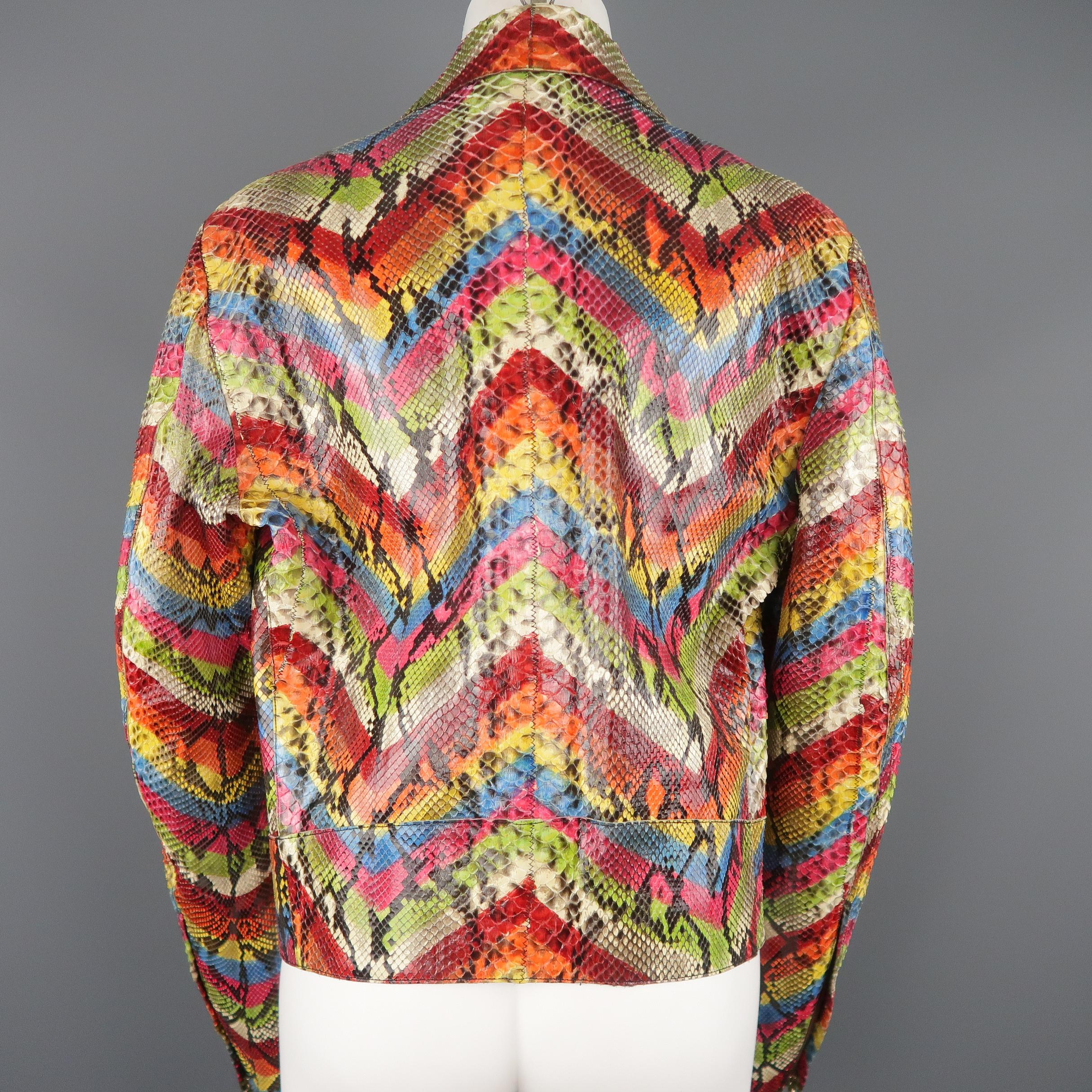 ROBERTO CAVALLI Size S Rainbow Chevron Python Skin Jacket 3