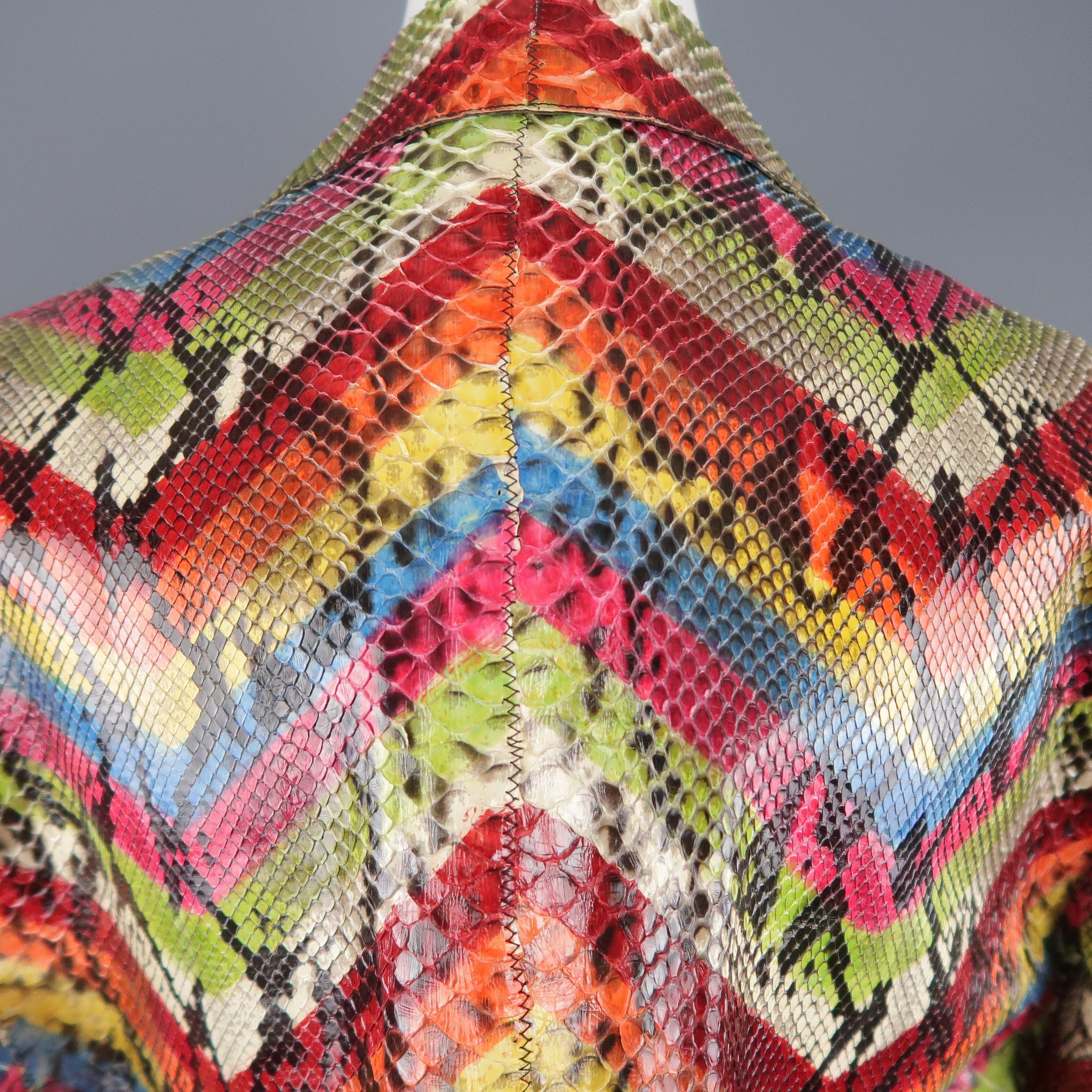 ROBERTO CAVALLI Size S Rainbow Chevron Python Skin Jacket 4