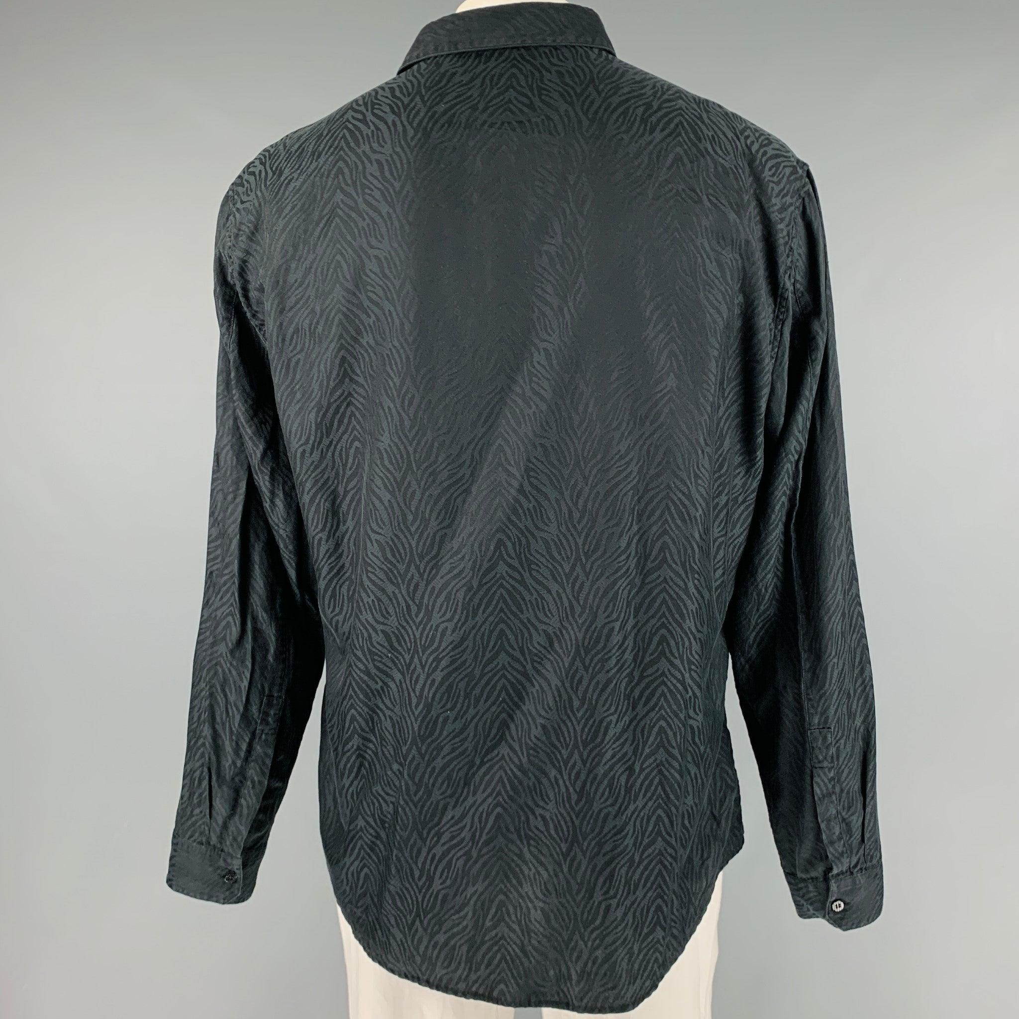 ROBERTO CAVALLI Size XL Black Animal Print Cotton Silk Long Sleeve Shirt For Sale 1