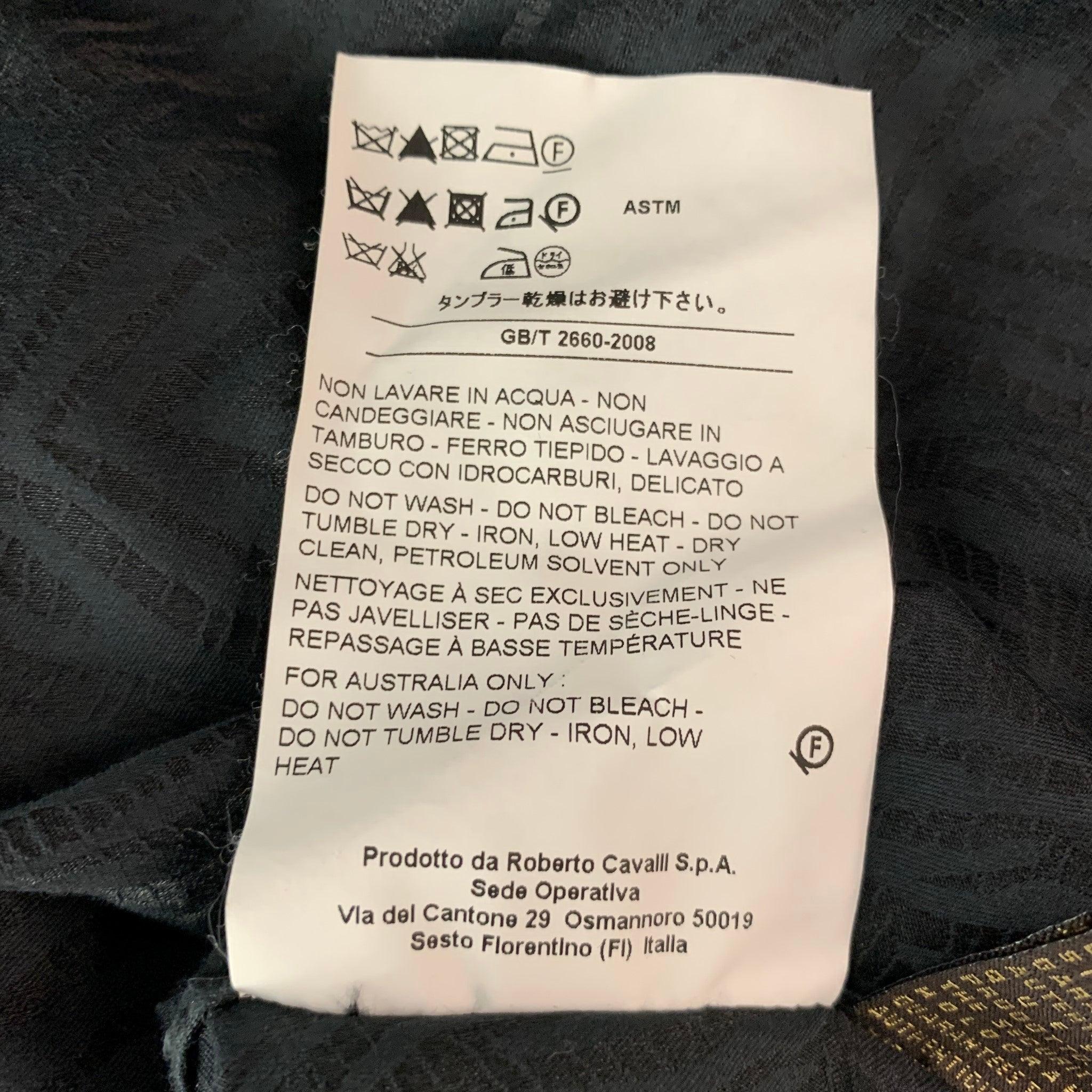 ROBERTO CAVALLI Size XL Black Animal Print Cotton Silk Long Sleeve Shirt For Sale 4