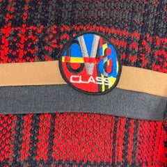 ROBERTO CAVALLI Size XL Black Red Plaid Polyester Blend Sweatshirt Pullover