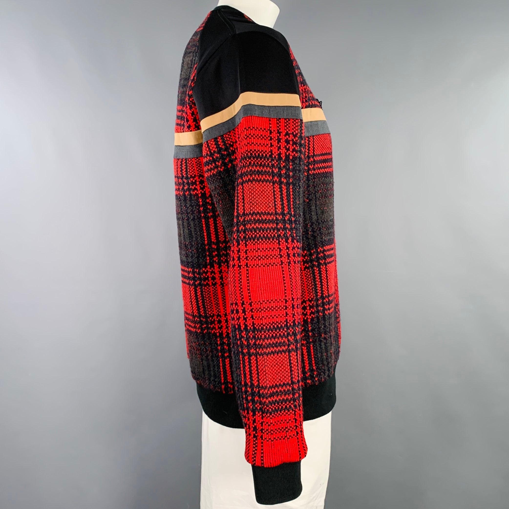 Men's ROBERTO CAVALLI Size XL Black Red Plaid Polyester Blend Sweatshirt Pullover For Sale