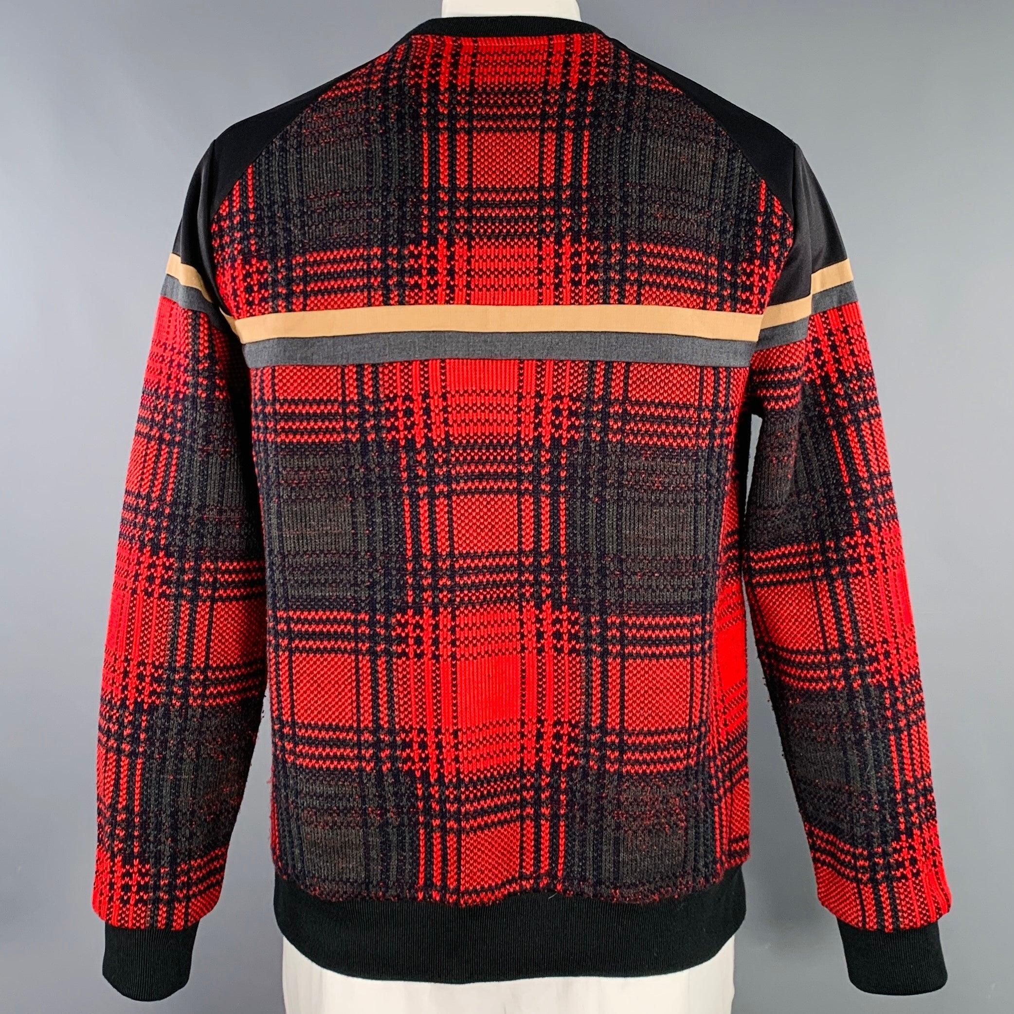 ROBERTO CAVALLI Size XL Black Red Plaid Polyester Blend Sweatshirt Pullover For Sale 1