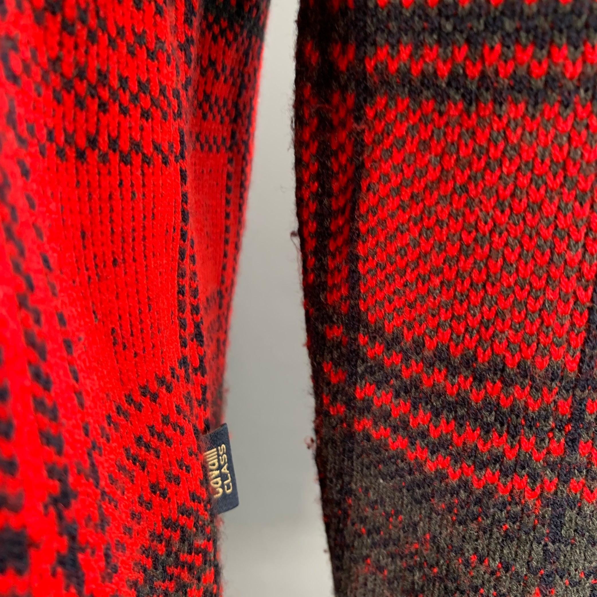 ROBERTO CAVALLI Size XL Black Red Plaid Polyester Blend Sweatshirt Pullover For Sale 2