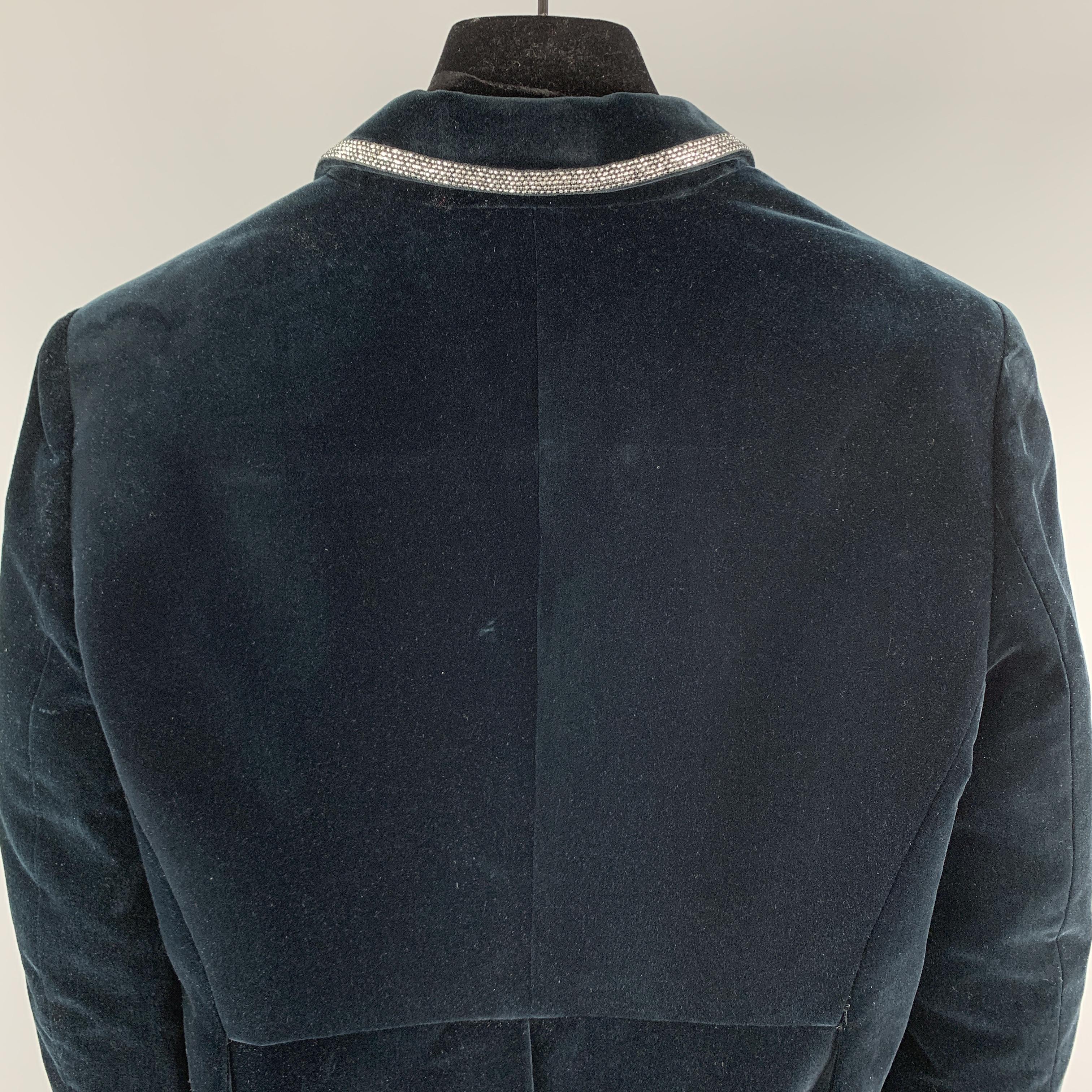 Men's ROBERTO CAVALLI Size XS Navy Cotton Velvet Beaded Lapel Tails Jacket