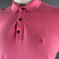ROBERTO CAVALLI Size XXL Pink Knitted Cotton Buttoned Polo