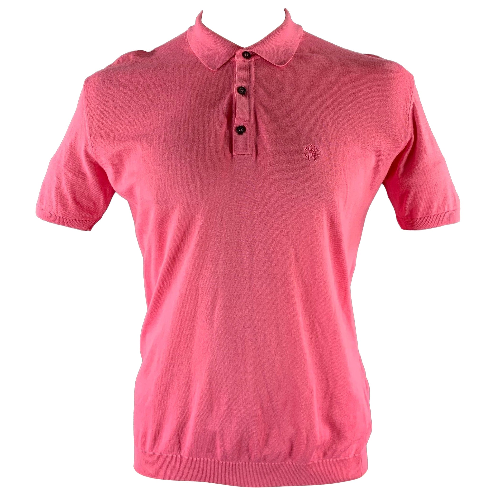 Pre-owned Roberto Cavalli Size Xxl Pink Knitted Cotton Buttoned Polo