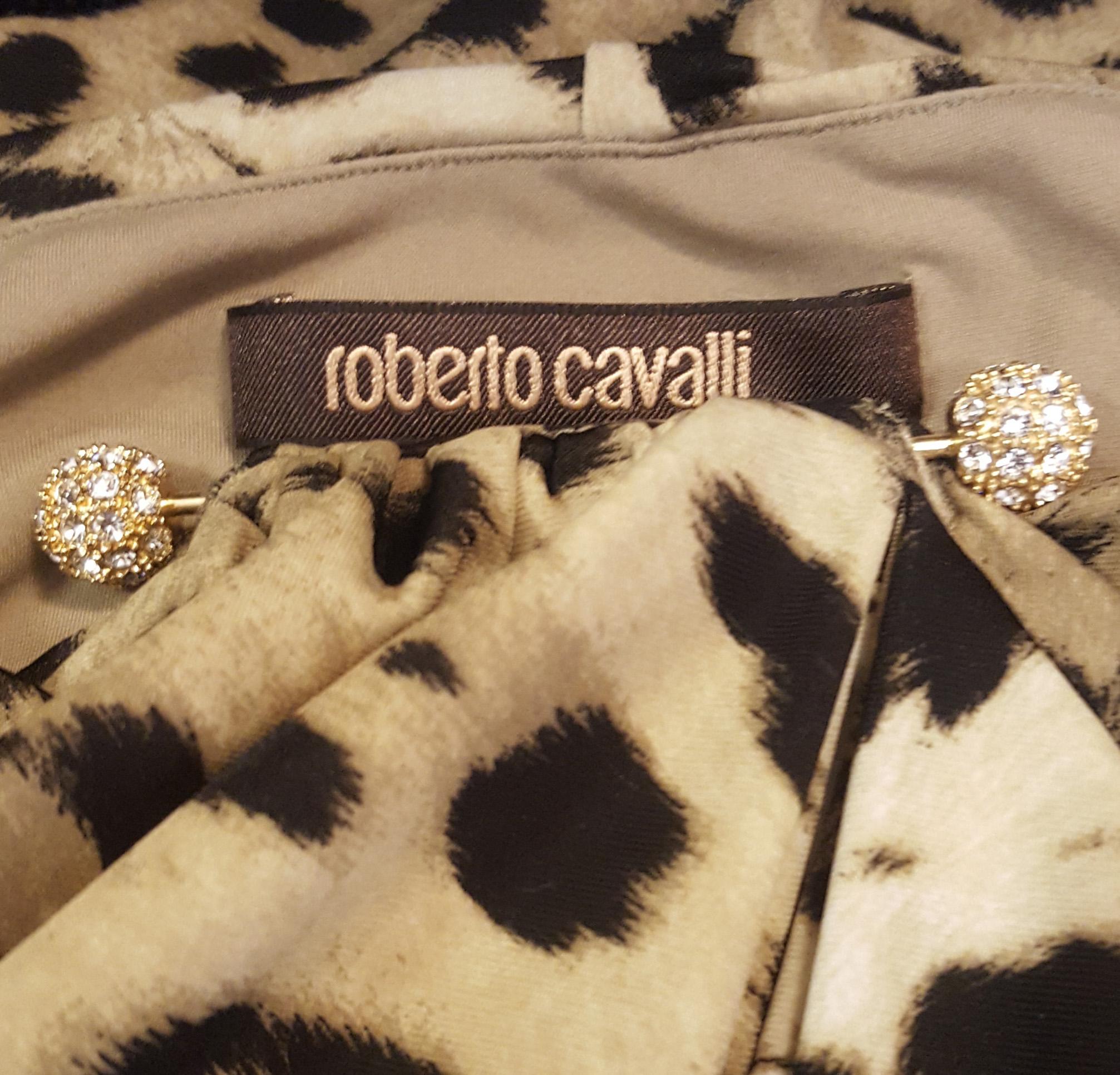 Roberto Cavalli Sleeveless Black & Beige Leopard Print Dress 1