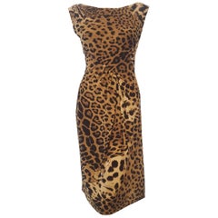 Roberto Cavalli Sleeveless Black & Beige Leopard Print Dress