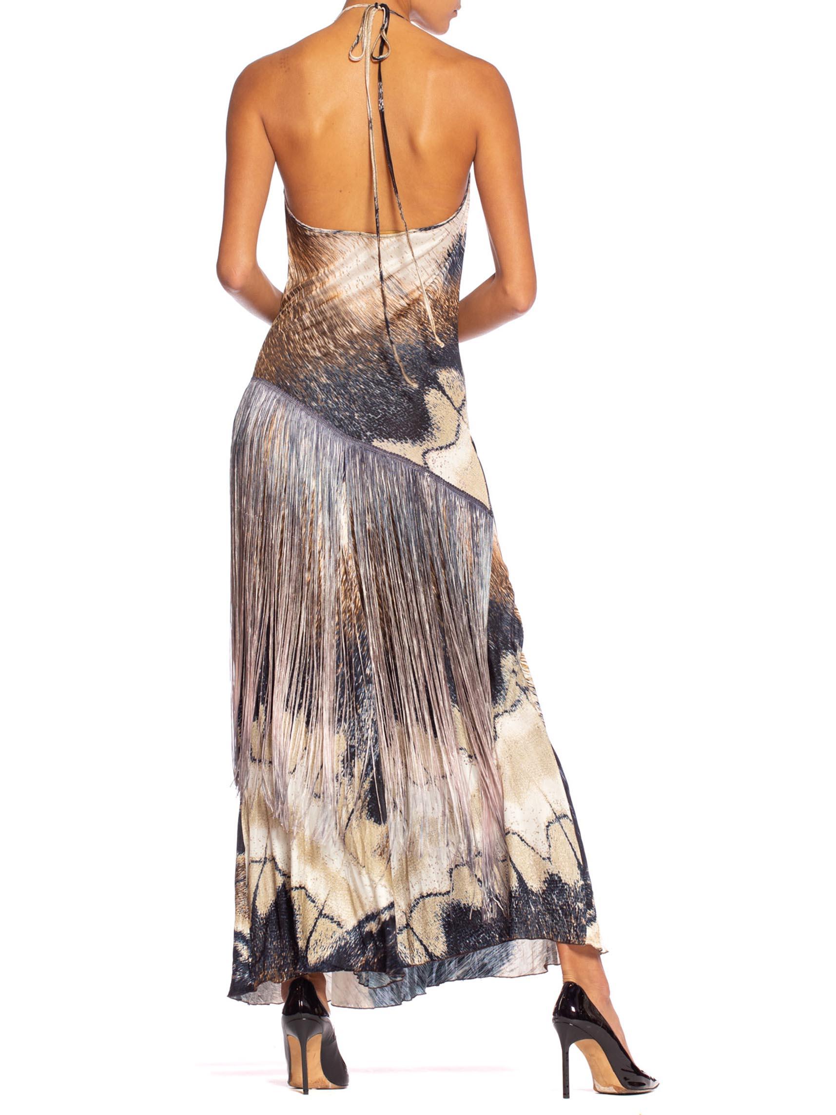 Roberto Cavalli Slinky Jersey Cowl Dress With Silver Metallic + Fringe Details 6