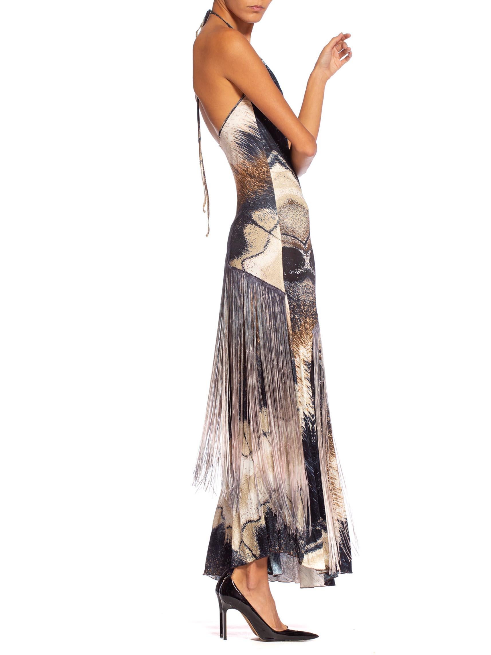 Women's Roberto Cavalli Slinky Jersey Cowl Dress With Silver Metallic + Fringe Details