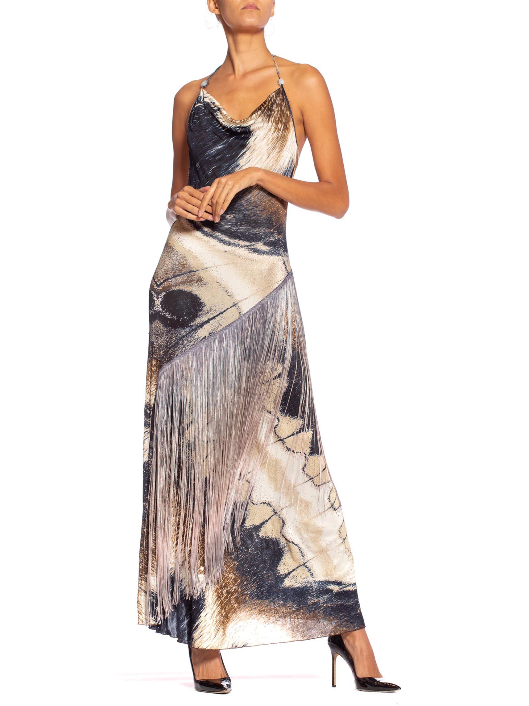 Roberto Cavalli Slinky Jersey Cowl Dress With Silver Metallic + Fringe Details 3
