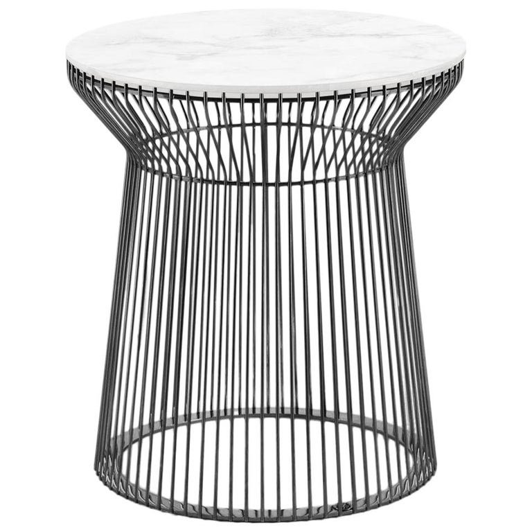 Wire 2 Outdoor Side Table In Marble Top, Small Black Metal Outdoor Side Table