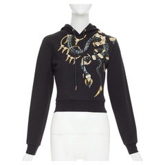 ROBERTO CAVALLI Snake And LogoPrint cotton crystal embellished cropped hoodie XS