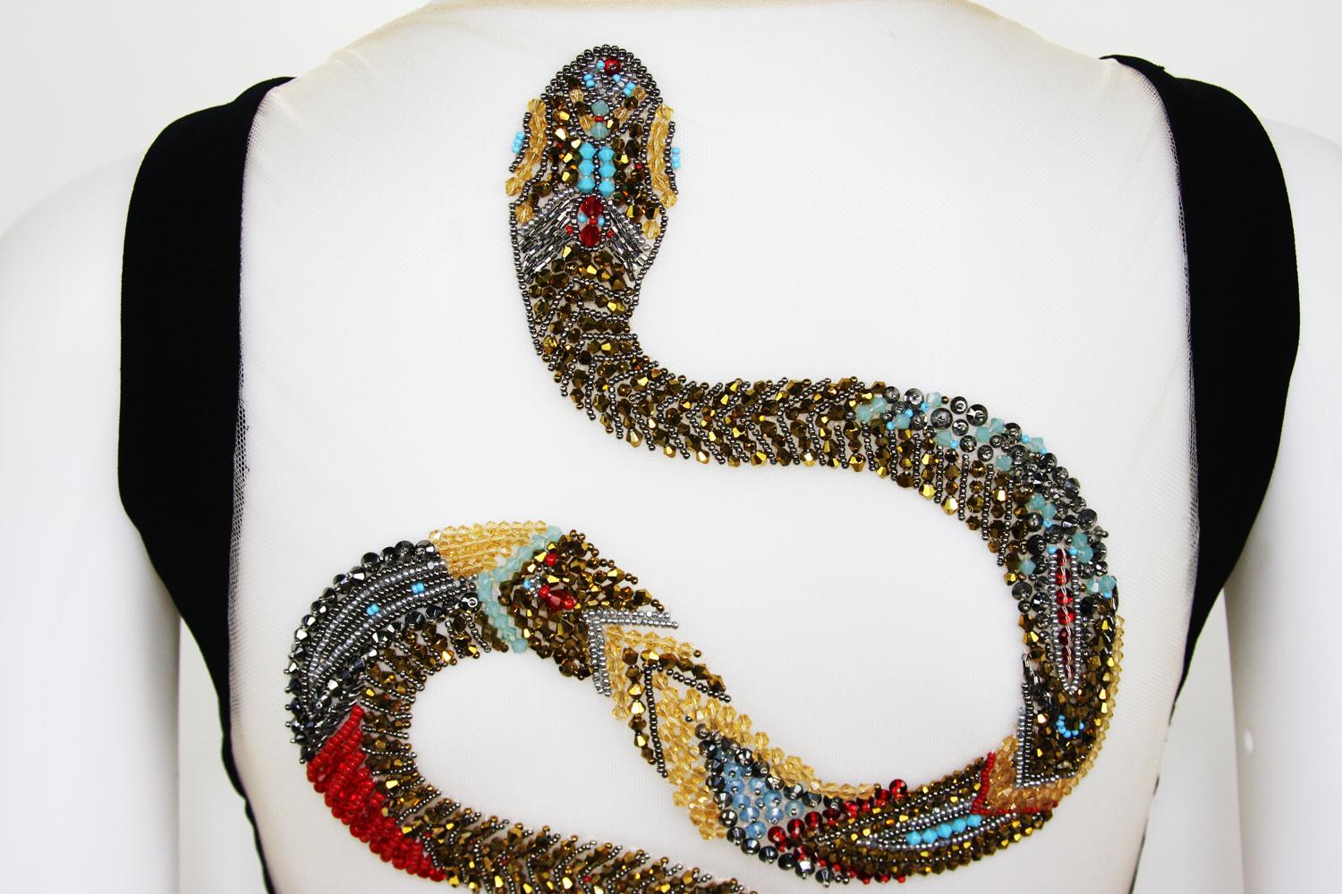 Roberto Cavalli Snake Beads Embellished Black Stretch Dress Gown It. 40 - US 4 3