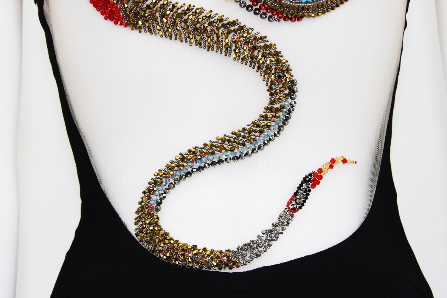 Roberto Cavalli Snake Beads Embellished Black Stretch Dress Gown It. 40 - US 4 5
