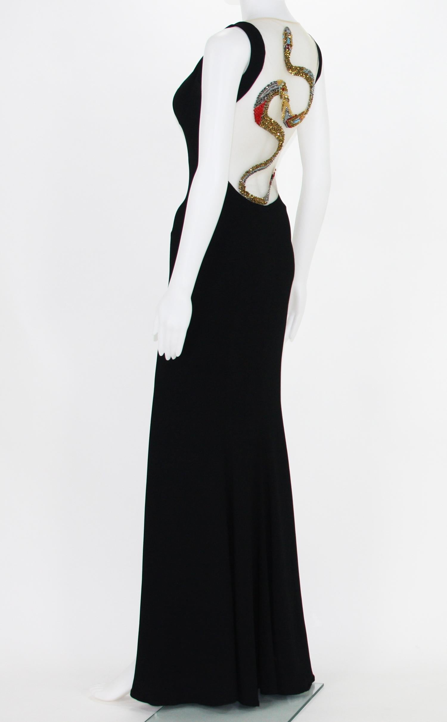 Roberto Cavalli Snake Beads Embellished Black Stretch Dress Gown It. 40 ...
