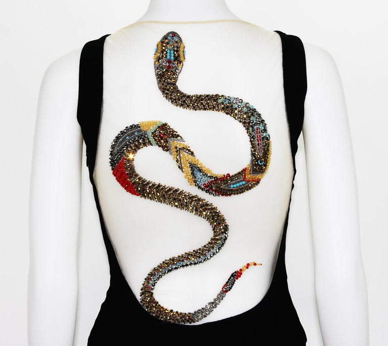 Roberto Cavalli Snake Beads Embellished Black Stretch Dress Gown It. 40 -  US 4 at 1stDibs | roberto cavalli snake dress, snake back dress, black  dress with snake back