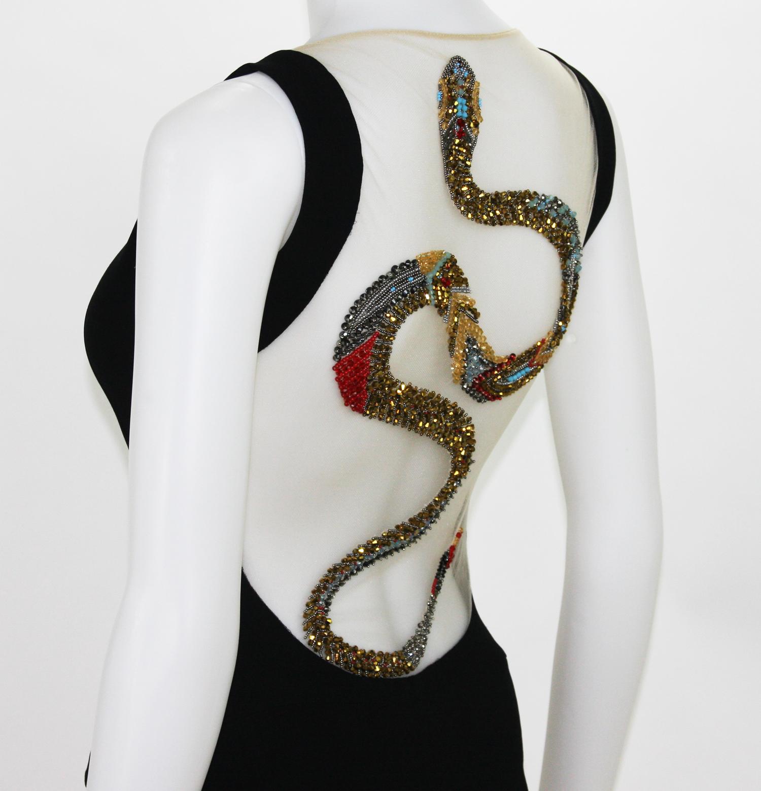 Roberto Cavalli Snake Beads Embellished Black Stretch Dress Gown It. 40 - US 4 1