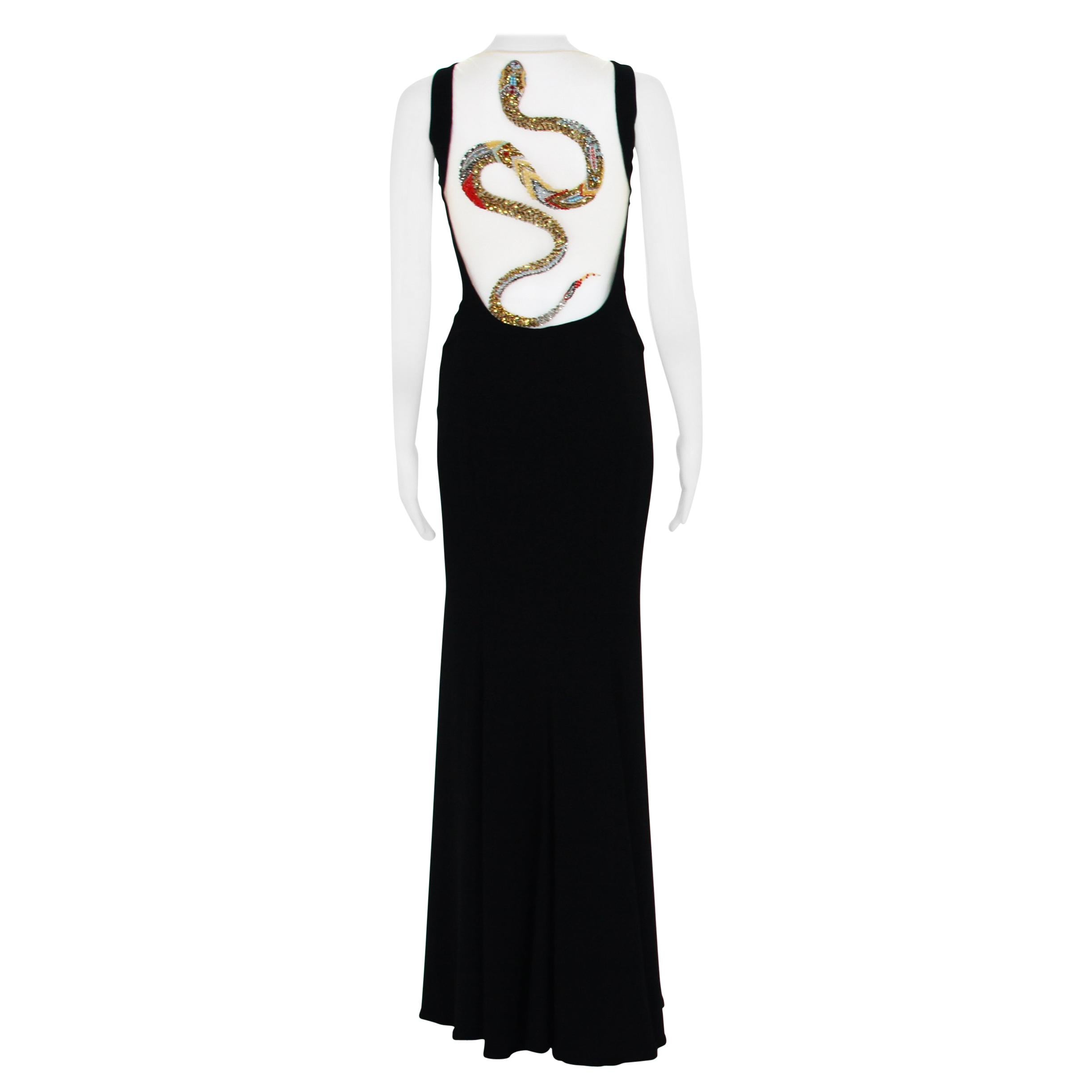 Roberto Cavalli Snake Beads Embellished Black Stretch Dress Gown It. 40 - US 4