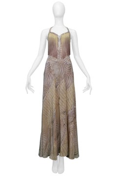 Roberto Cavalli Snake Print Halter Dress With Ombre Fringe