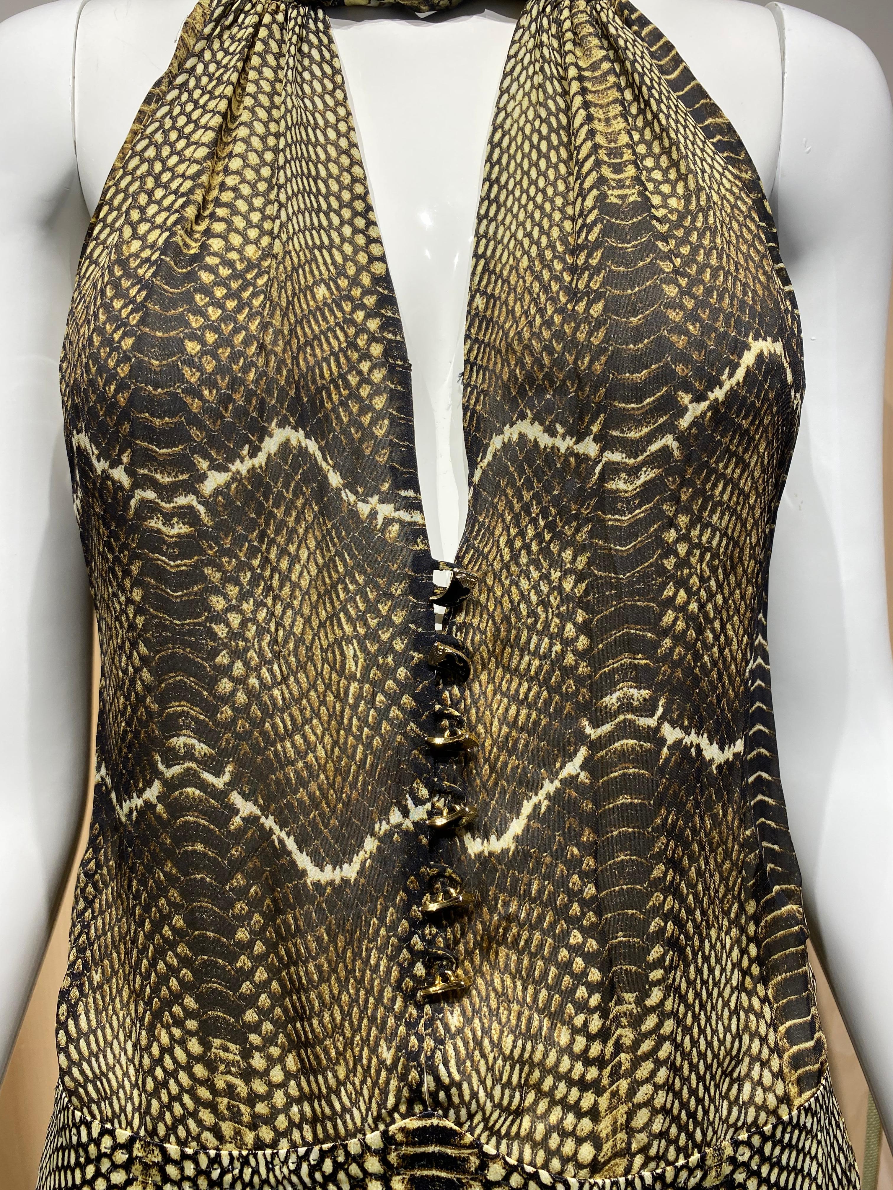 Roberto Cavalli Snake Skin Print Silk Chiffon Cocktail Dress For Sale 6
