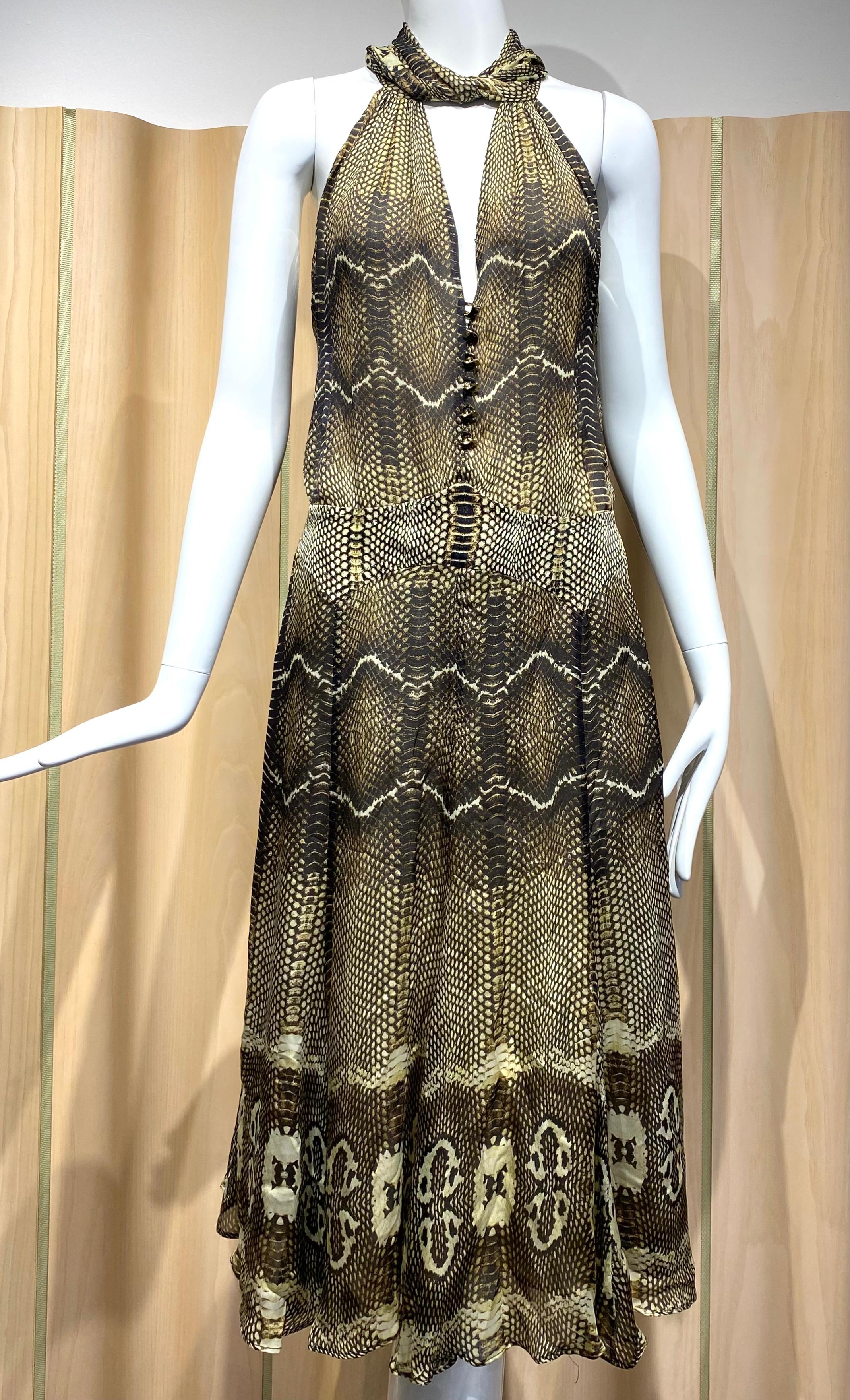 Roberto Cavalli Snake Skin Print Silk Chiffon Cocktail Dress For Sale 5