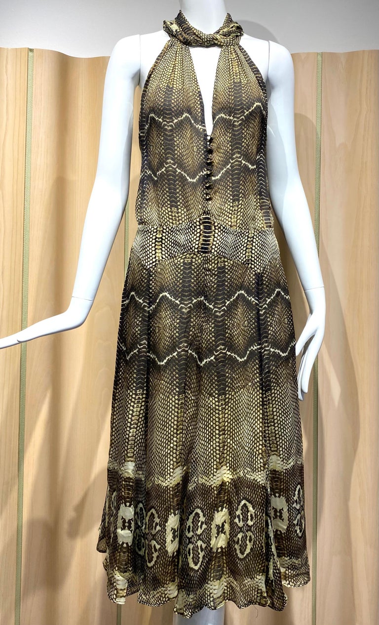 Roberto Cavalli Snake Skin Print Silk Chiffon Cocktail Dress For Sale at  1stDibs