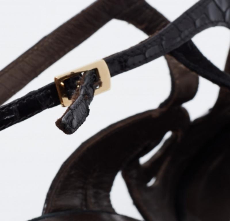 Roberto Cavalli Snakeskin Embossed Leather & Suede Ankle Strap Sandals Size 39.5 For Sale 4