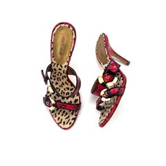 Roberto Cavalli Schlangenhaut Elfenbein Emaille Schnalle Leopard Print Mules 36.5