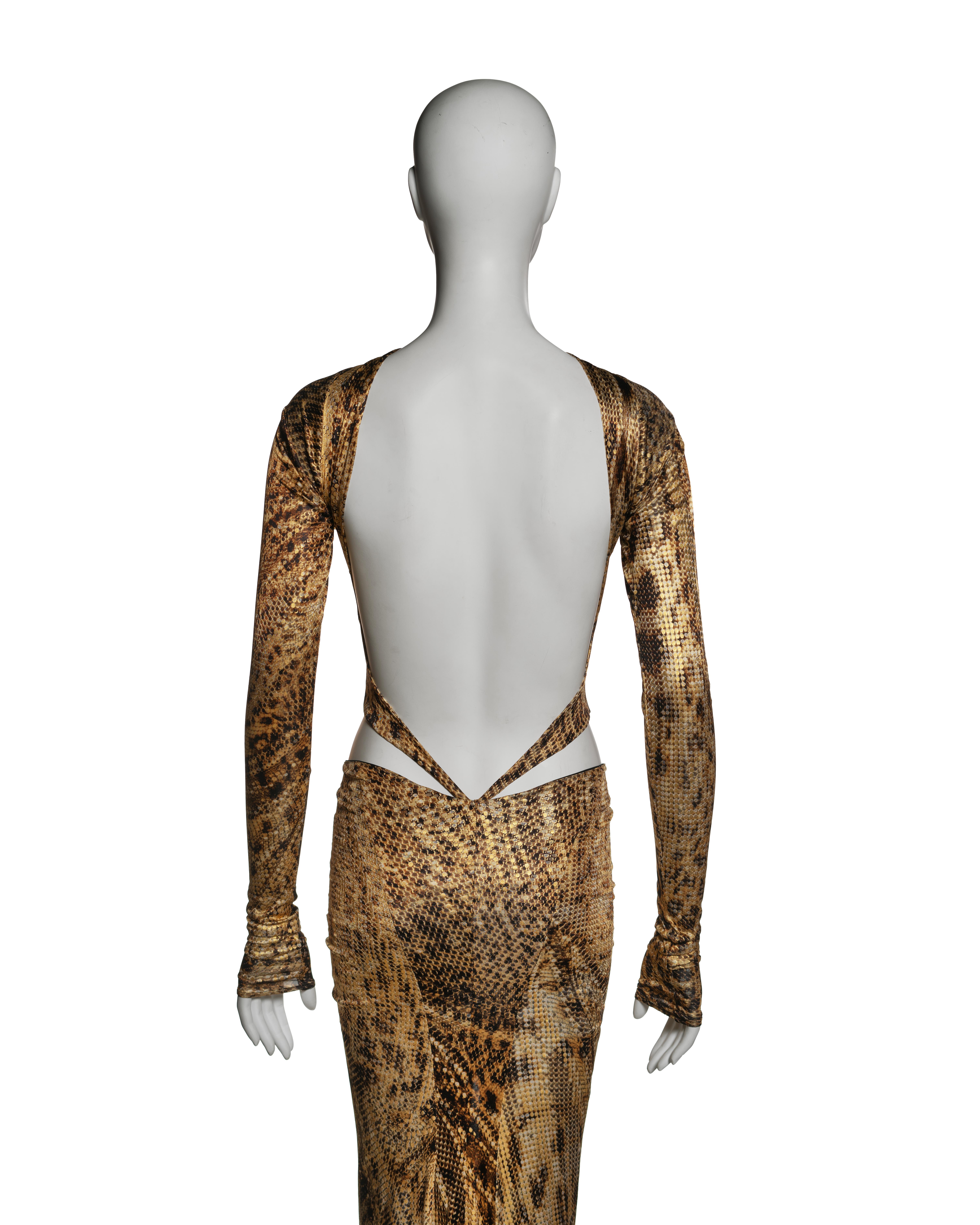 Roberto Cavalli Animal Print Cutout Evening Dress with Gold Foil Finish, FW 2003 5