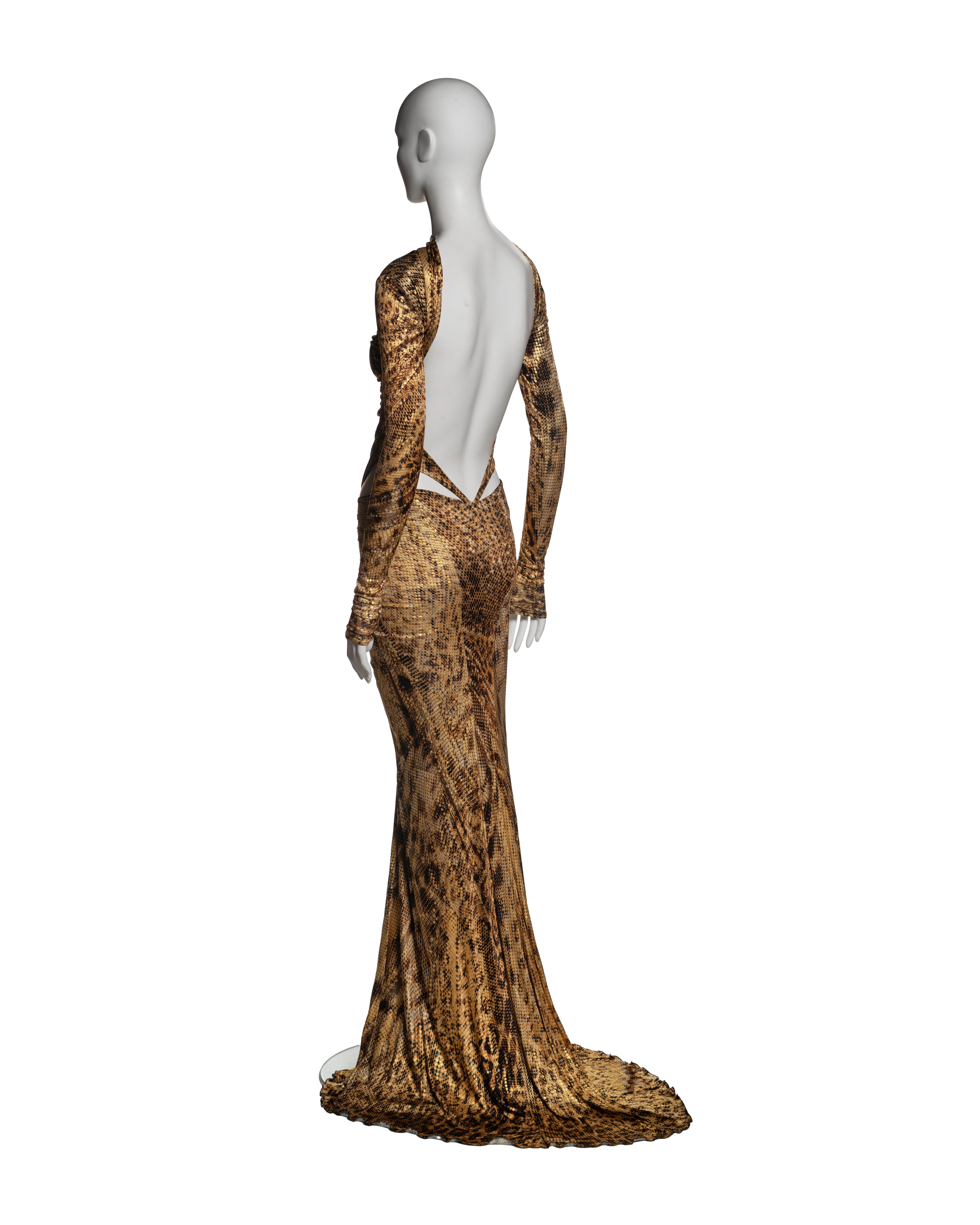 Roberto Cavalli Animal Print Cutout Evening Dress with Gold Foil Finish, FW 2003 6
