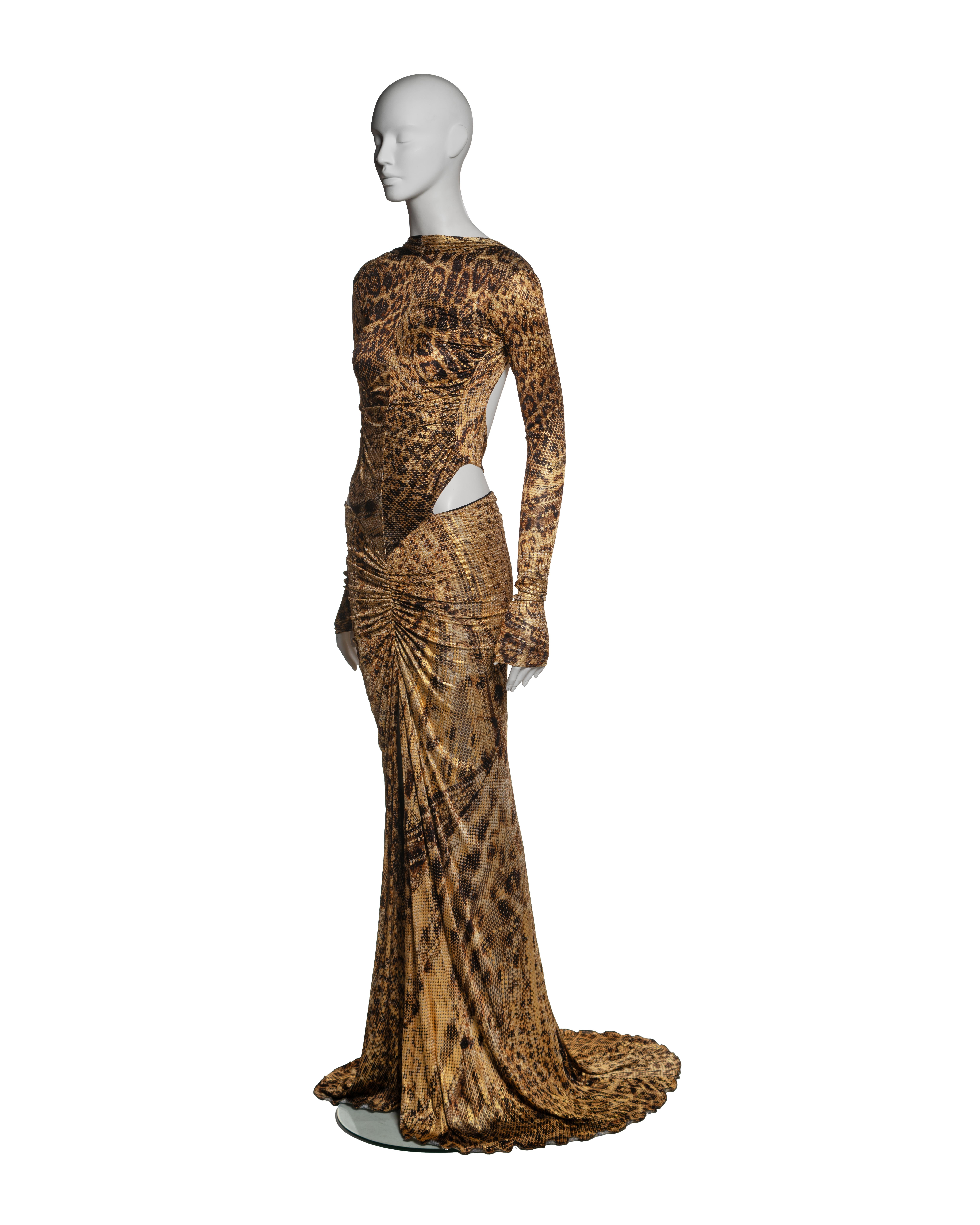 Roberto Cavalli Animal Print Cutout Evening Dress with Gold Foil Finish, FW 2003 7