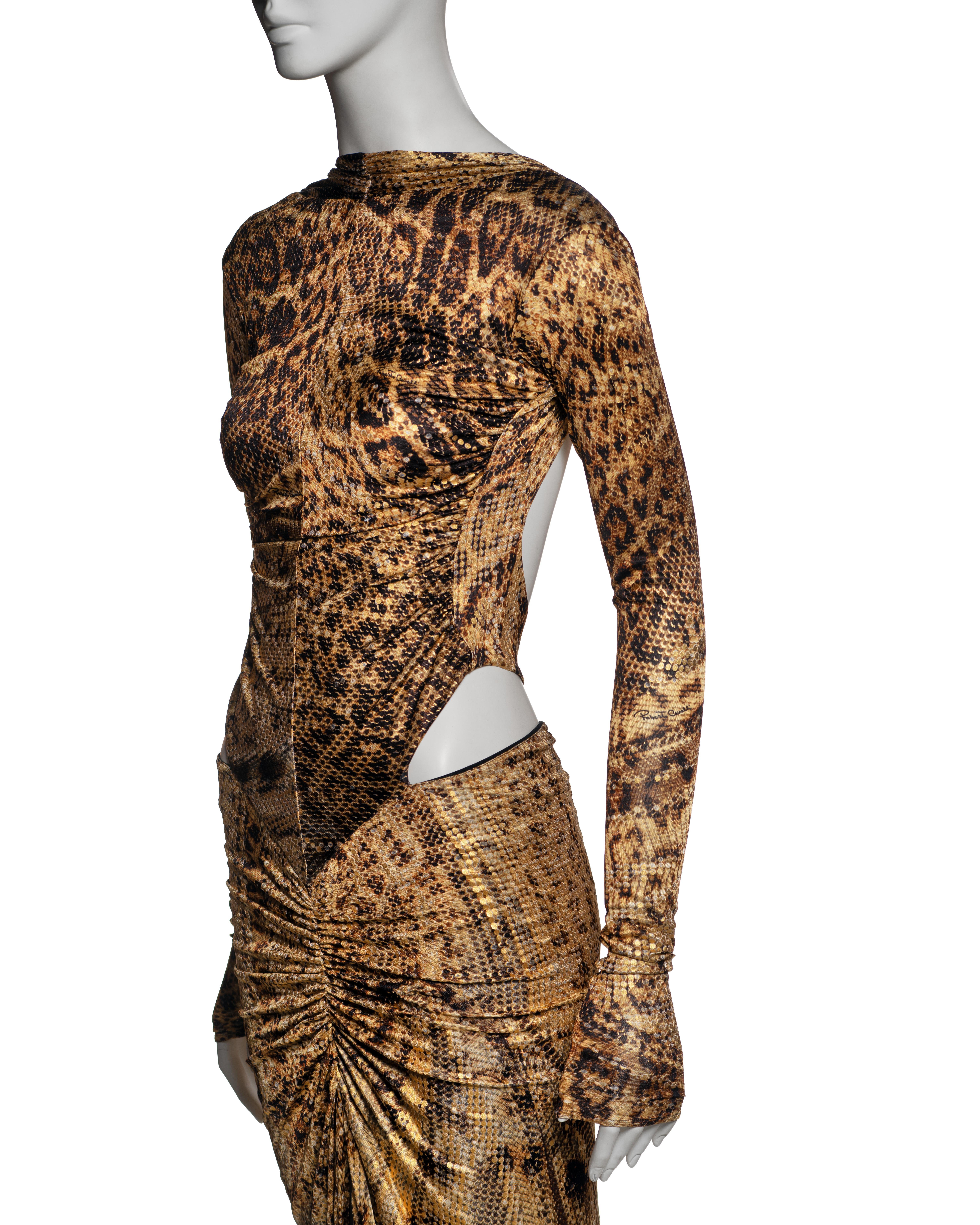 Roberto Cavalli Animal Print Cutout Evening Dress with Gold Foil Finish, FW 2003 9