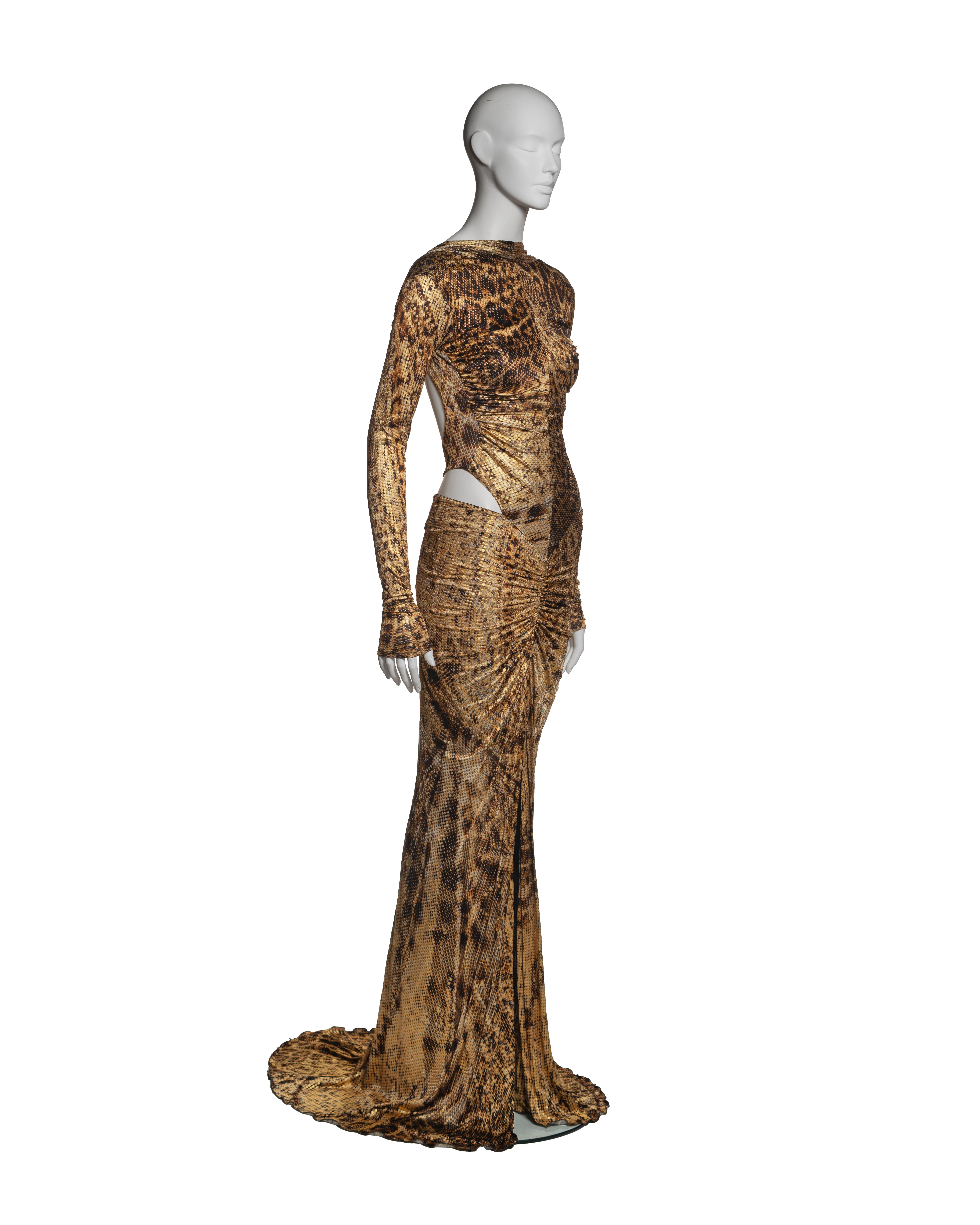 Roberto Cavalli Animal Print Cutout Evening Dress with Gold Foil Finish, FW 2003 1