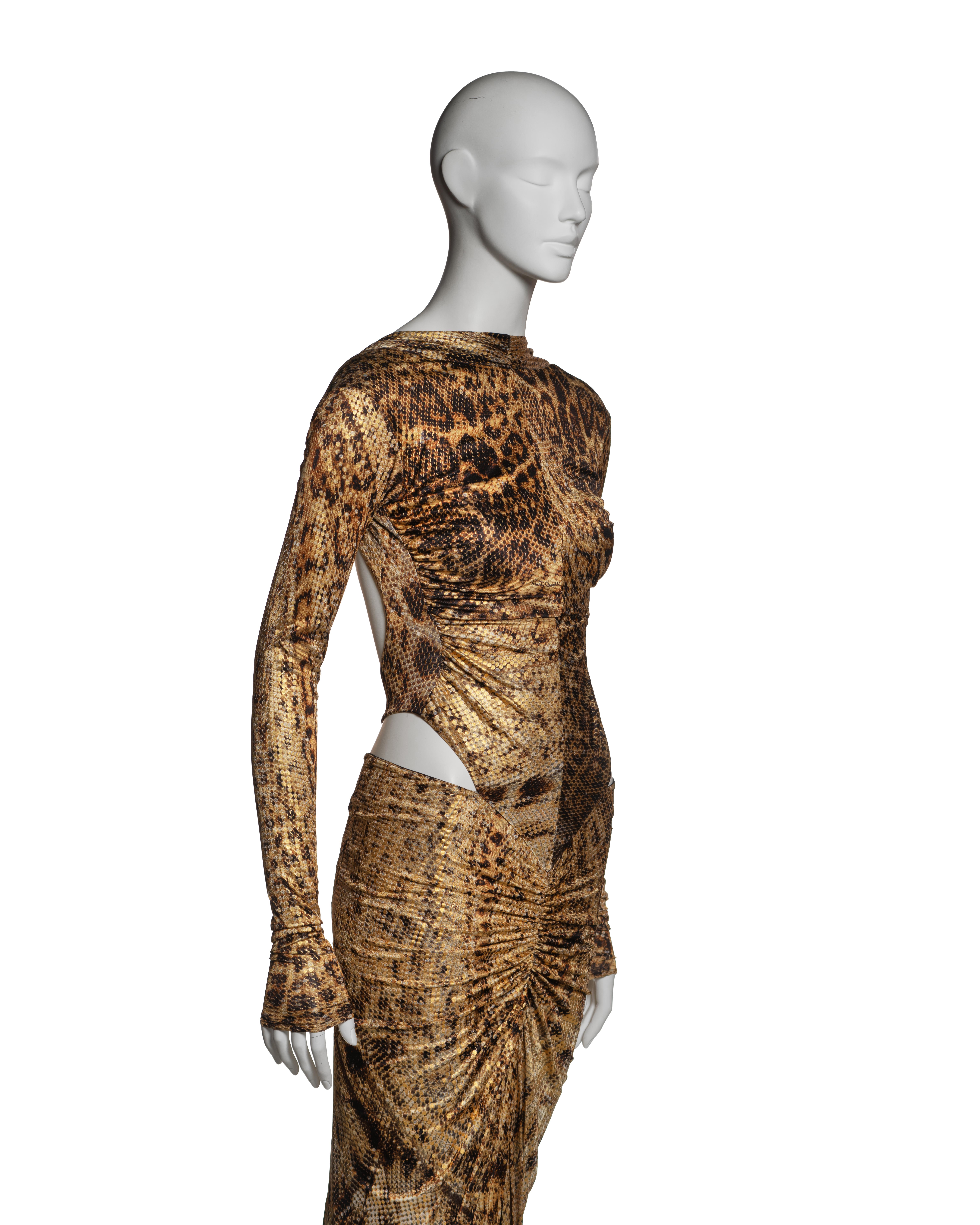Roberto Cavalli Animal Print Cutout Evening Dress with Gold Foil Finish, FW 2003 2
