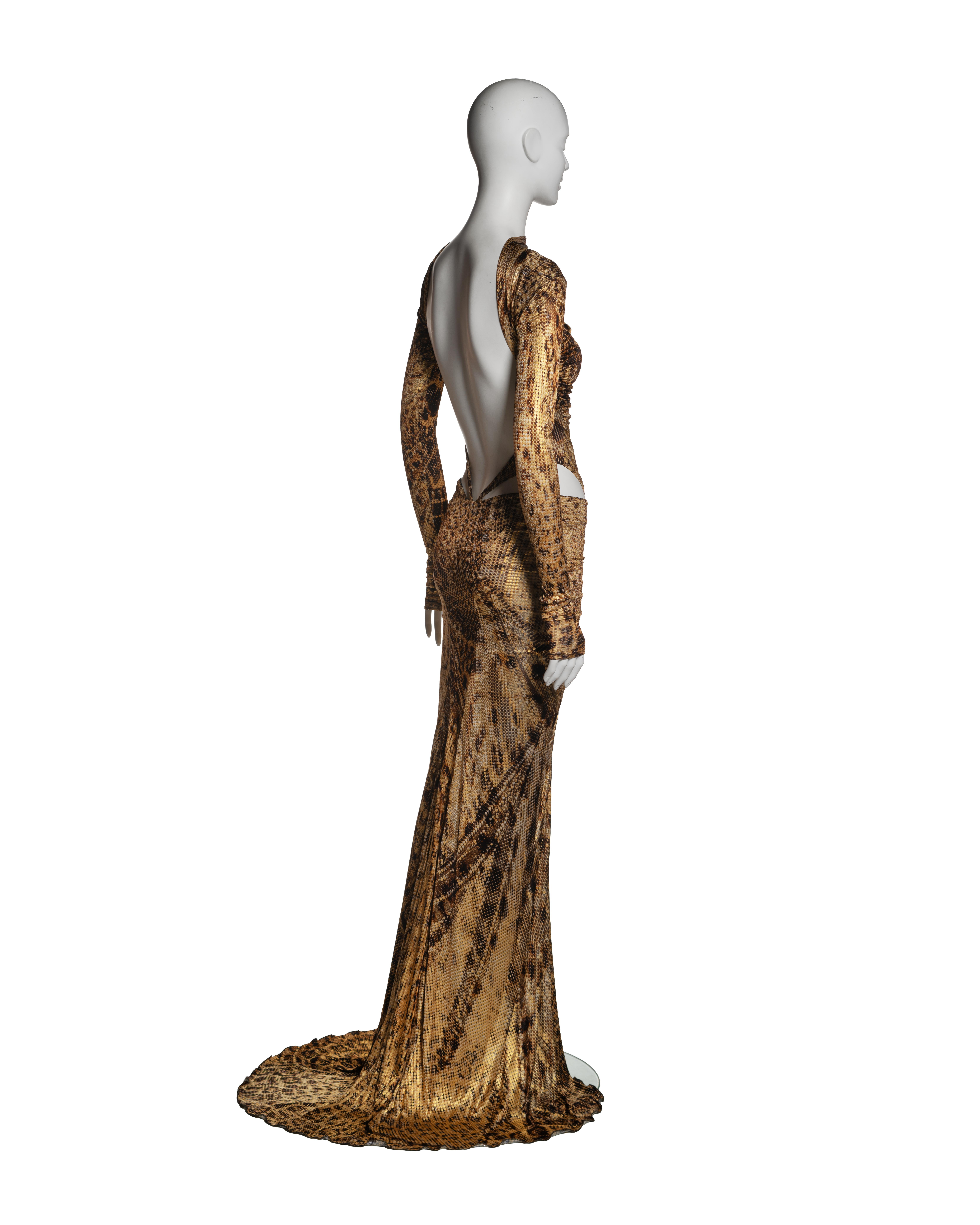 Roberto Cavalli Animal Print Cutout Evening Dress with Gold Foil Finish, FW 2003 3