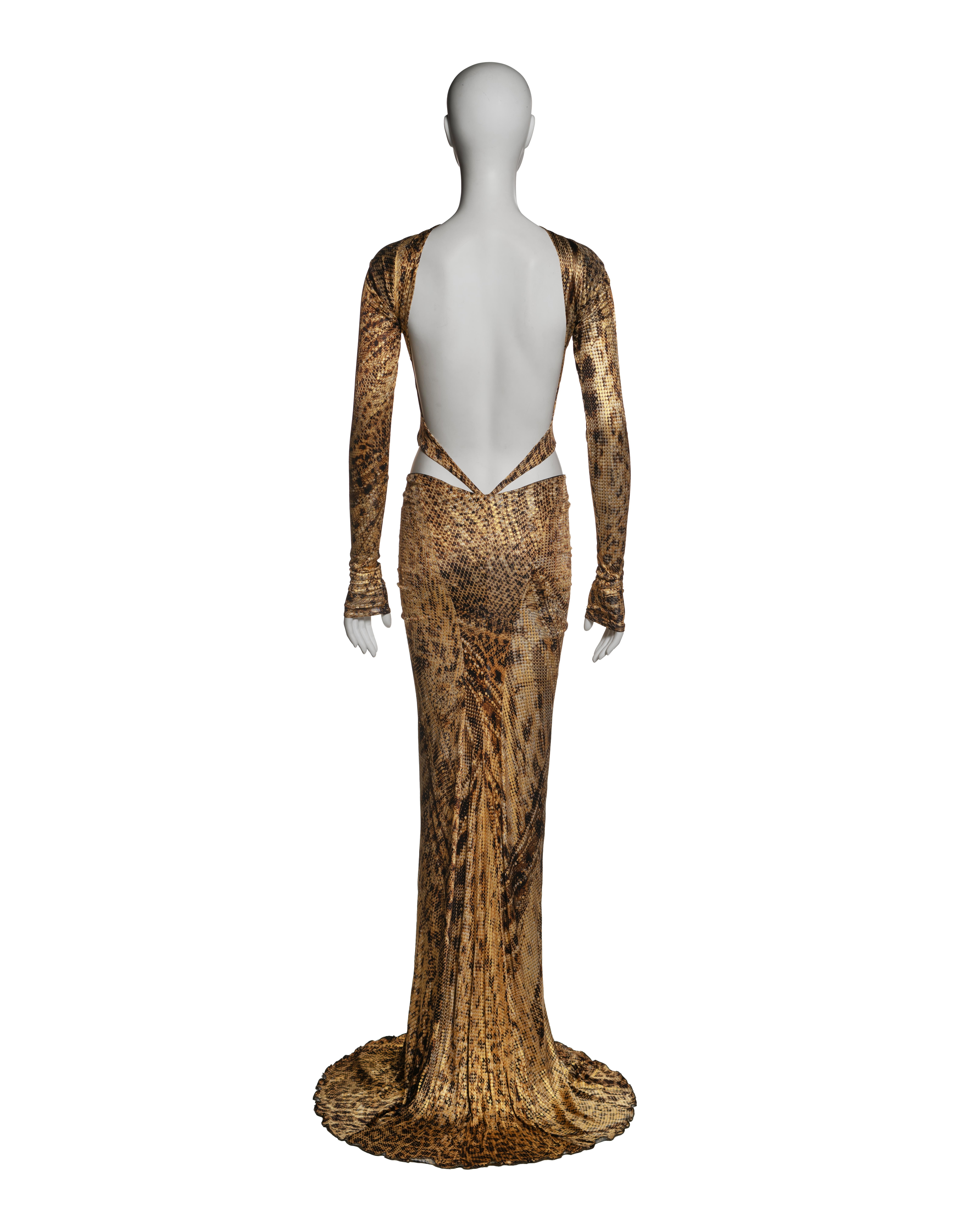 Roberto Cavalli Animal Print Cutout Evening Dress with Gold Foil Finish, FW 2003 4