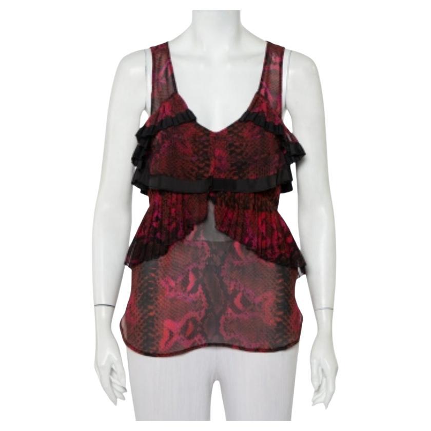 Roberto Cavalli Snakeskin Printed Silk Pleated Detail Sleeveless Top S For Sale