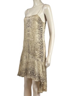 Roberto Cavalli Spring 1998 Asymetric crepe silk printed snakeskin dress
