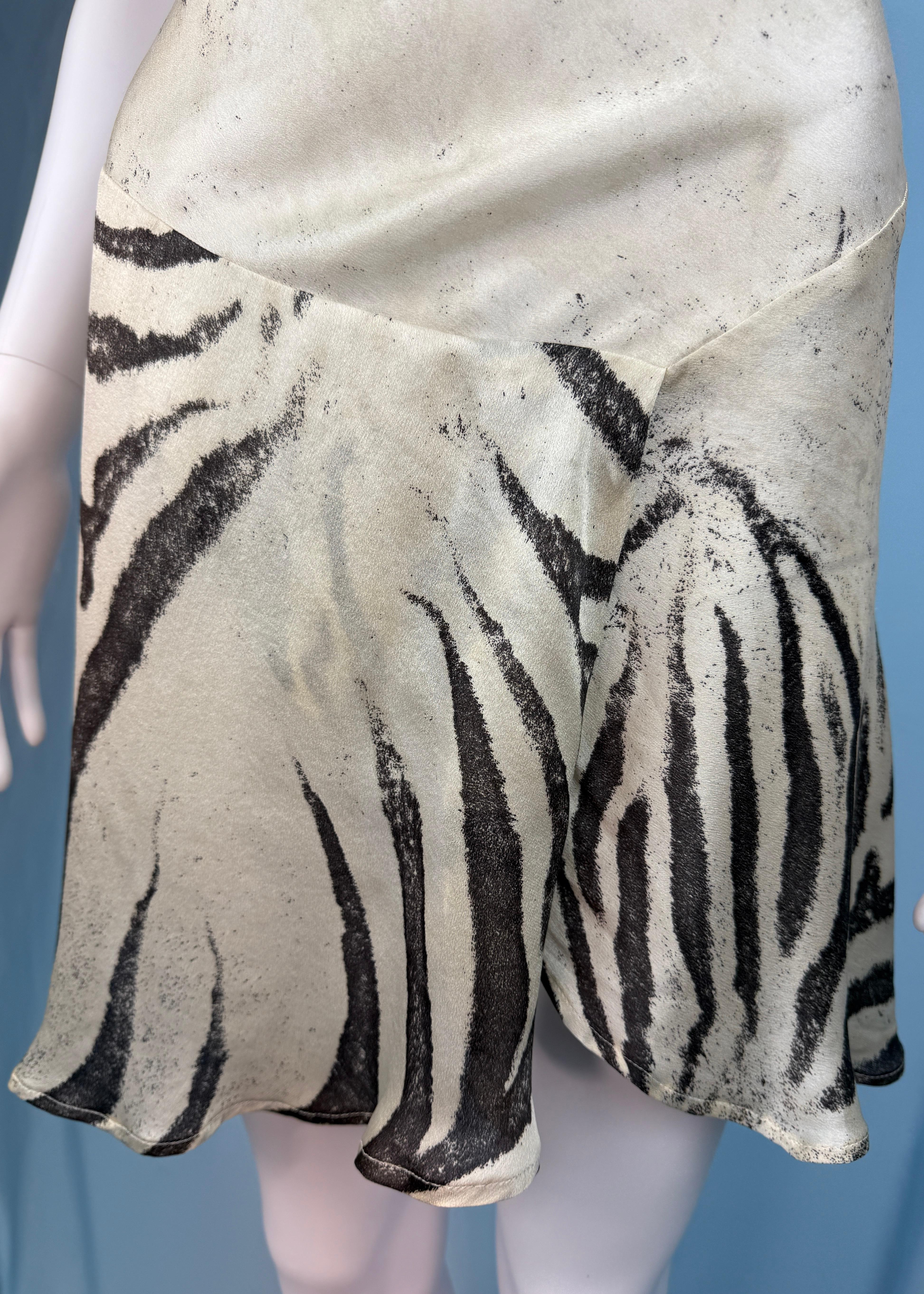 Roberto Cavalli Spring 1999 Zebra Print Silk Halter Mini Dress In Good Condition In Hertfordshire, GB
