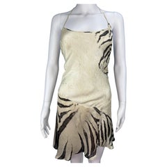 Roberto Cavalli Spring 1999 Zebra Print Silk Halter Mini Dress