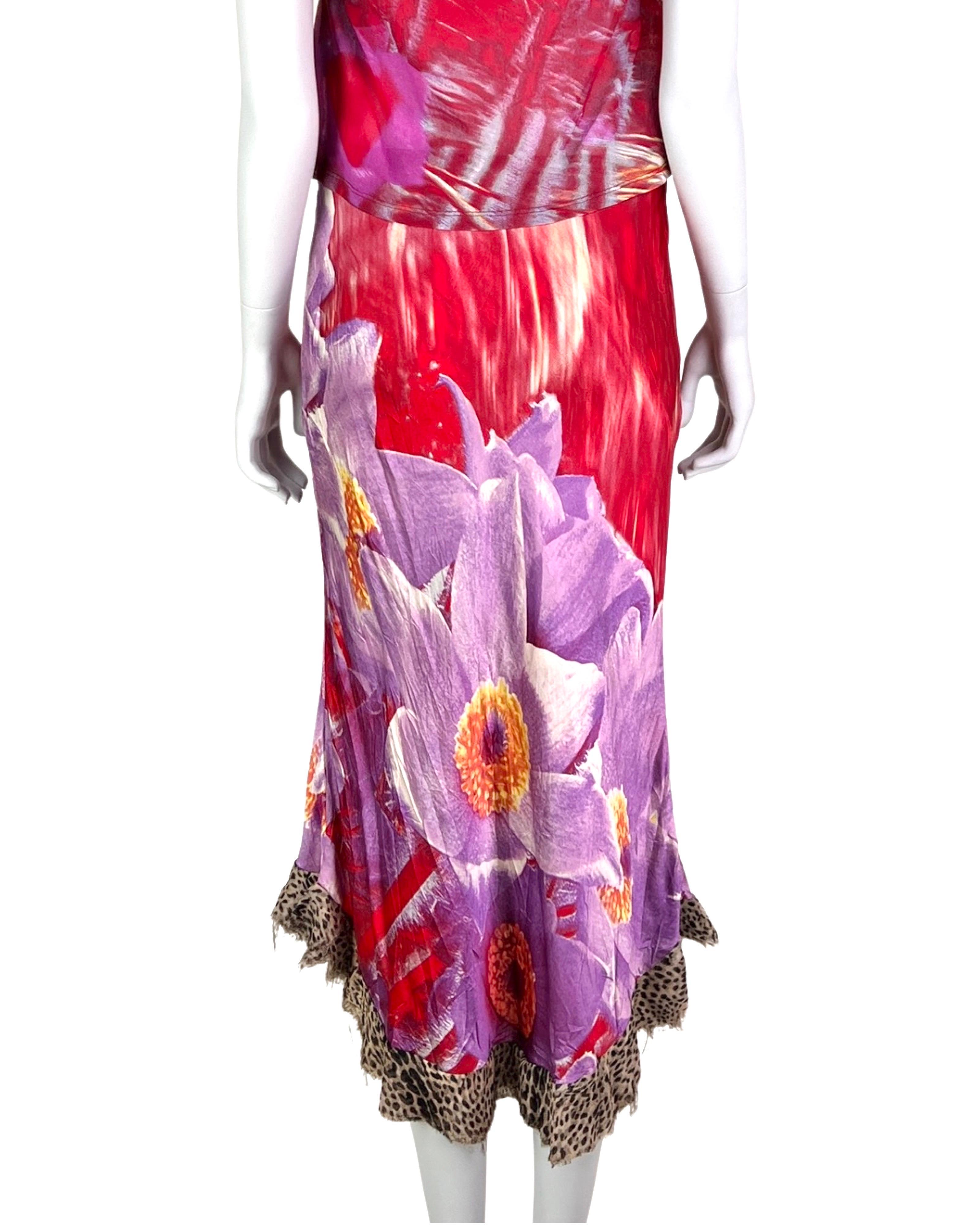 Women's Roberto Cavalli Spring 2000 Flower Print Silk Skirt