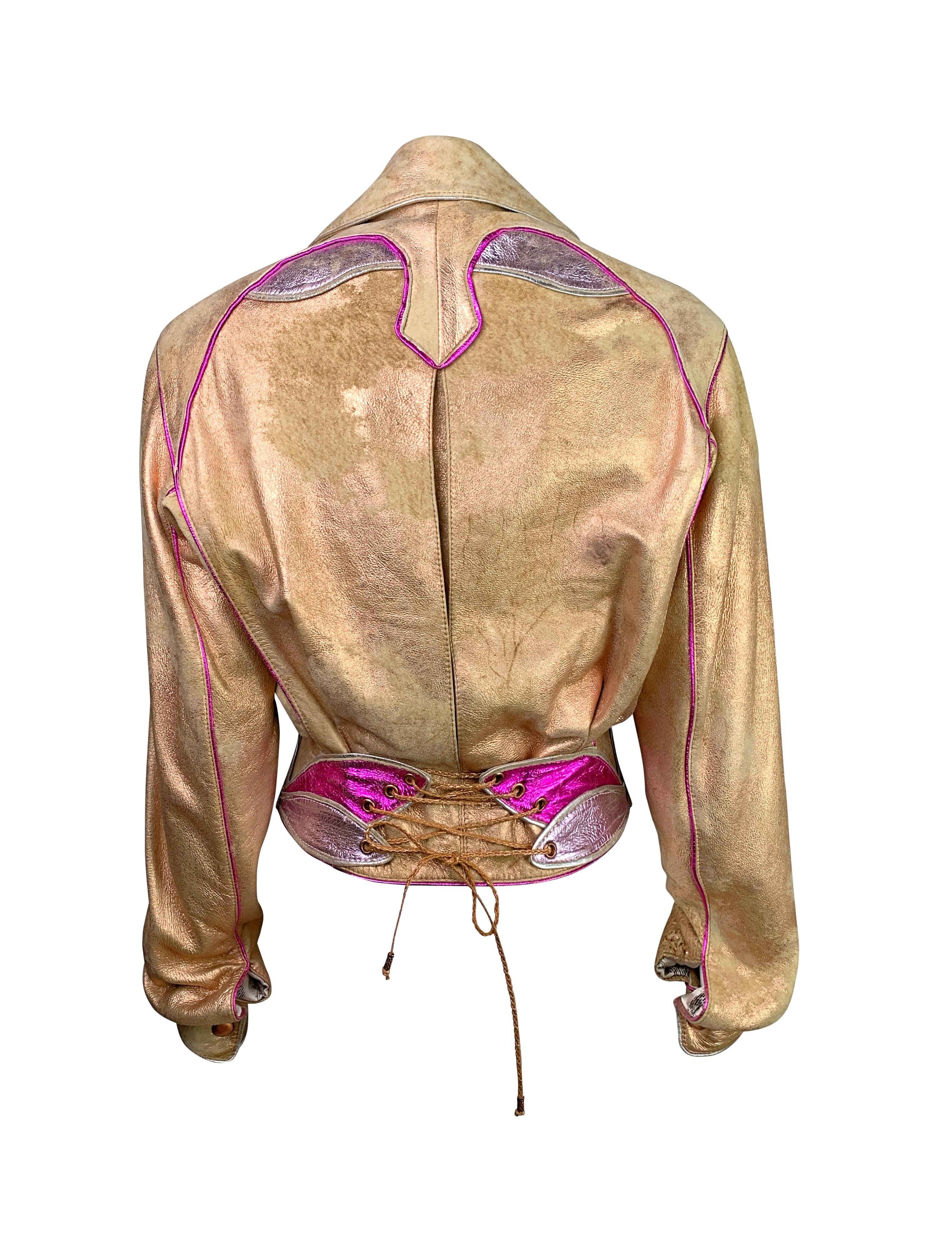 Roberto Cavalli Spring 2002 Rose Gold Leather Jacket In Excellent Condition In Prague, CZ