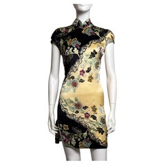 Roberto Cavalli Frühling 2003 Chinoiserie Cheongsam Seide Gelbes Minikleid Roberto Cavalli Frühling 2003 Chinoiserie Cheongsam Seide Gelbes Minikleid