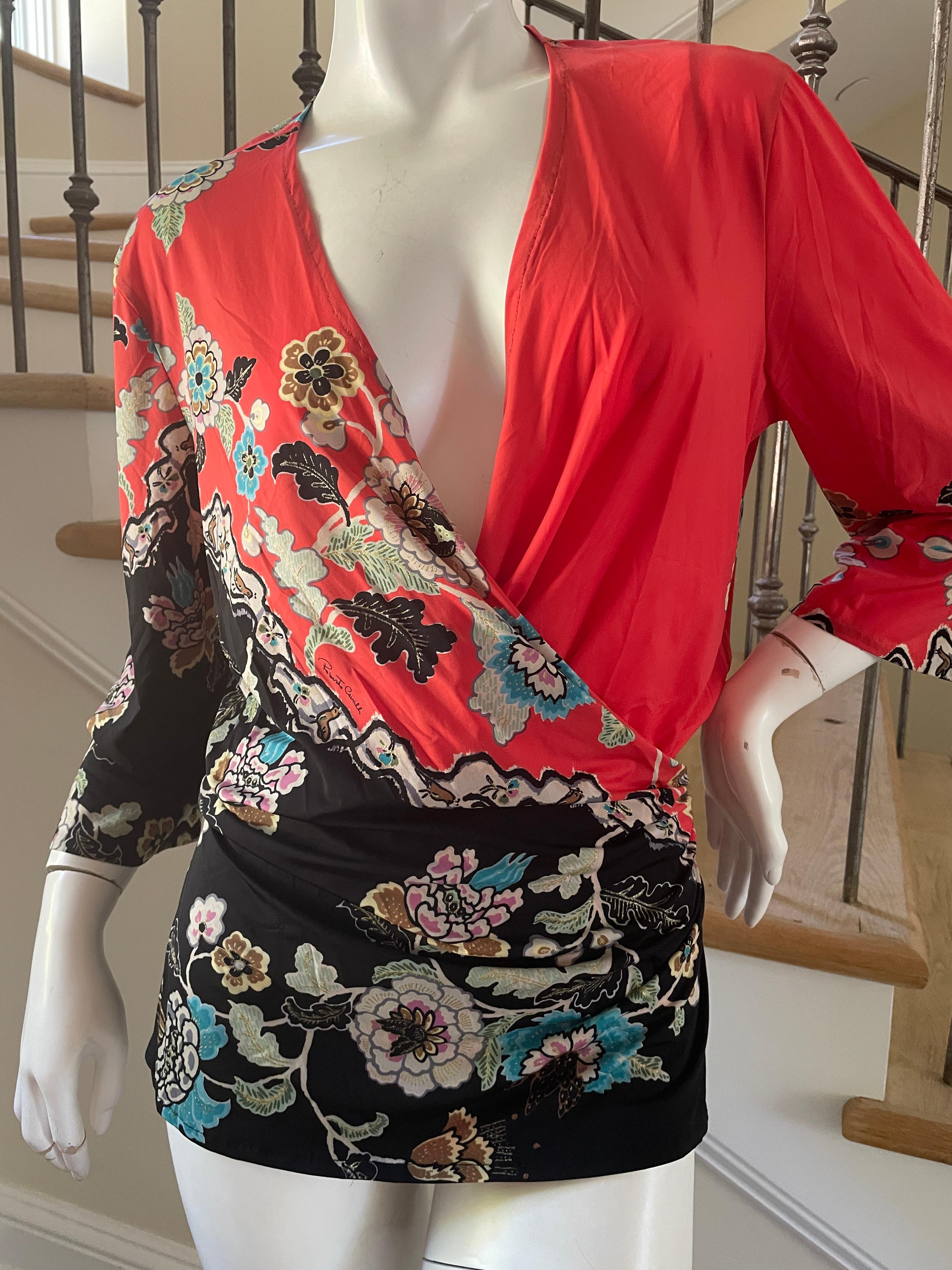 Red Roberto Cavalli Spring 2003 Chinoiserie Top For Sale
