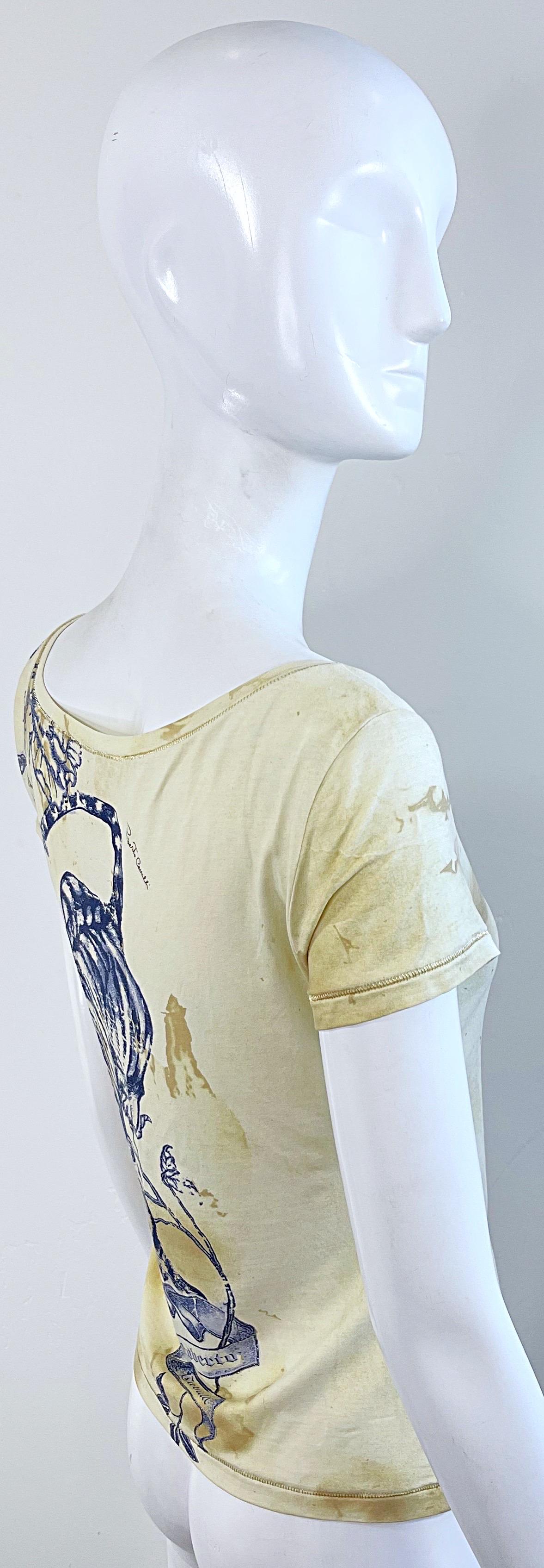 Roberto Cavalli Camiseta Primavera 2003 Estampado Tatuaje Flor de Dragón Vintage Y2K en venta 10