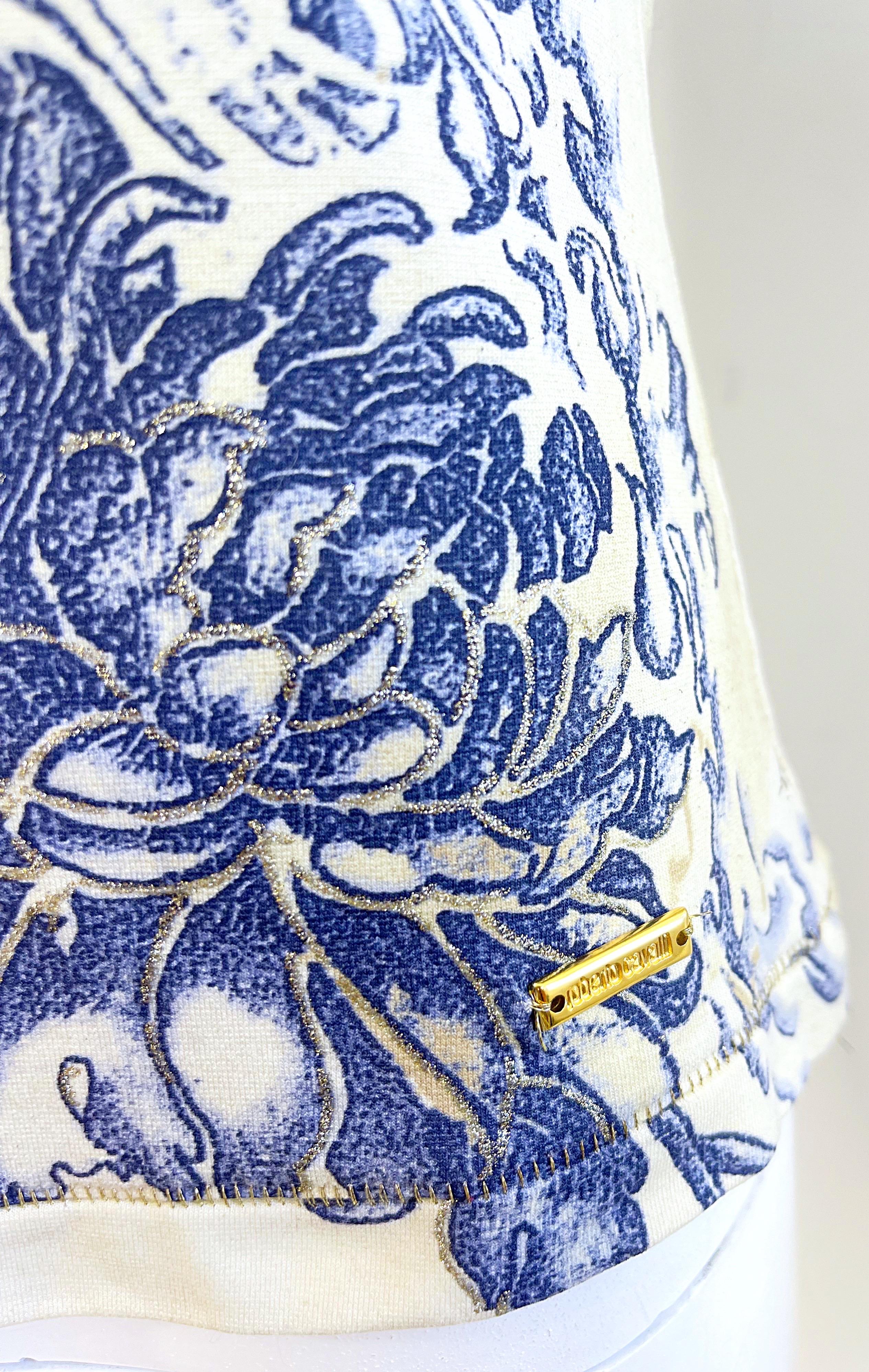De las mujeres Roberto Cavalli Camiseta Primavera 2003 Estampado Tatuaje Flor de Dragón Vintage Y2K en venta